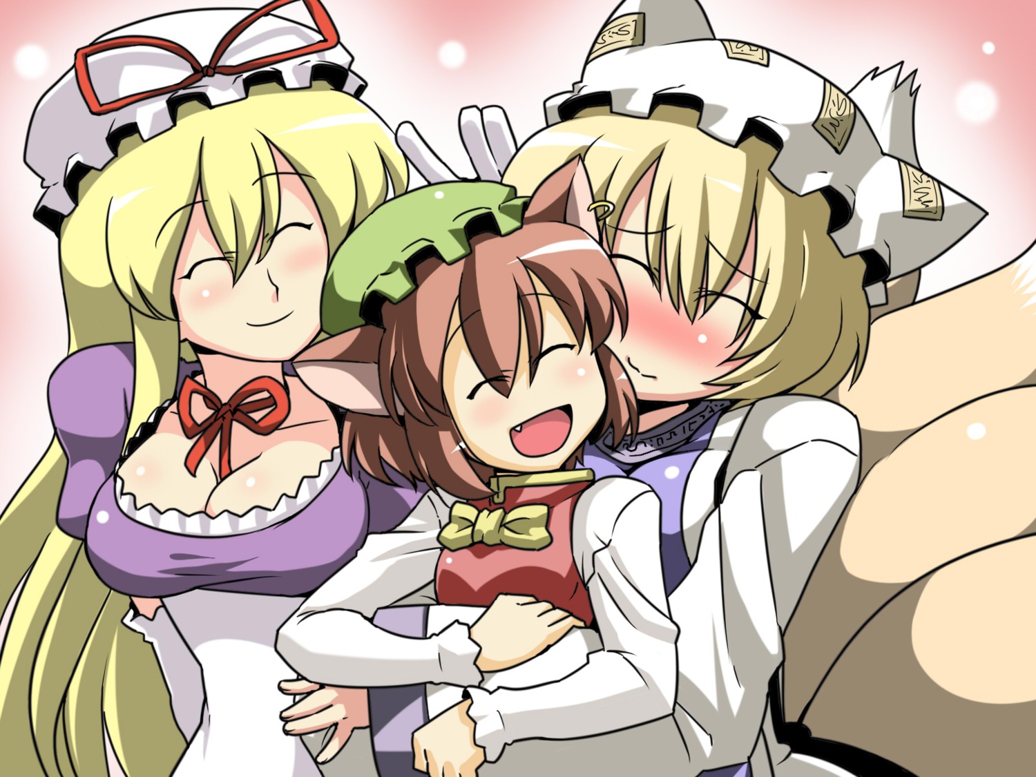 chen, touhou, tsuki_wani, wallpaper, yakumo_ran, yakumo_yukari