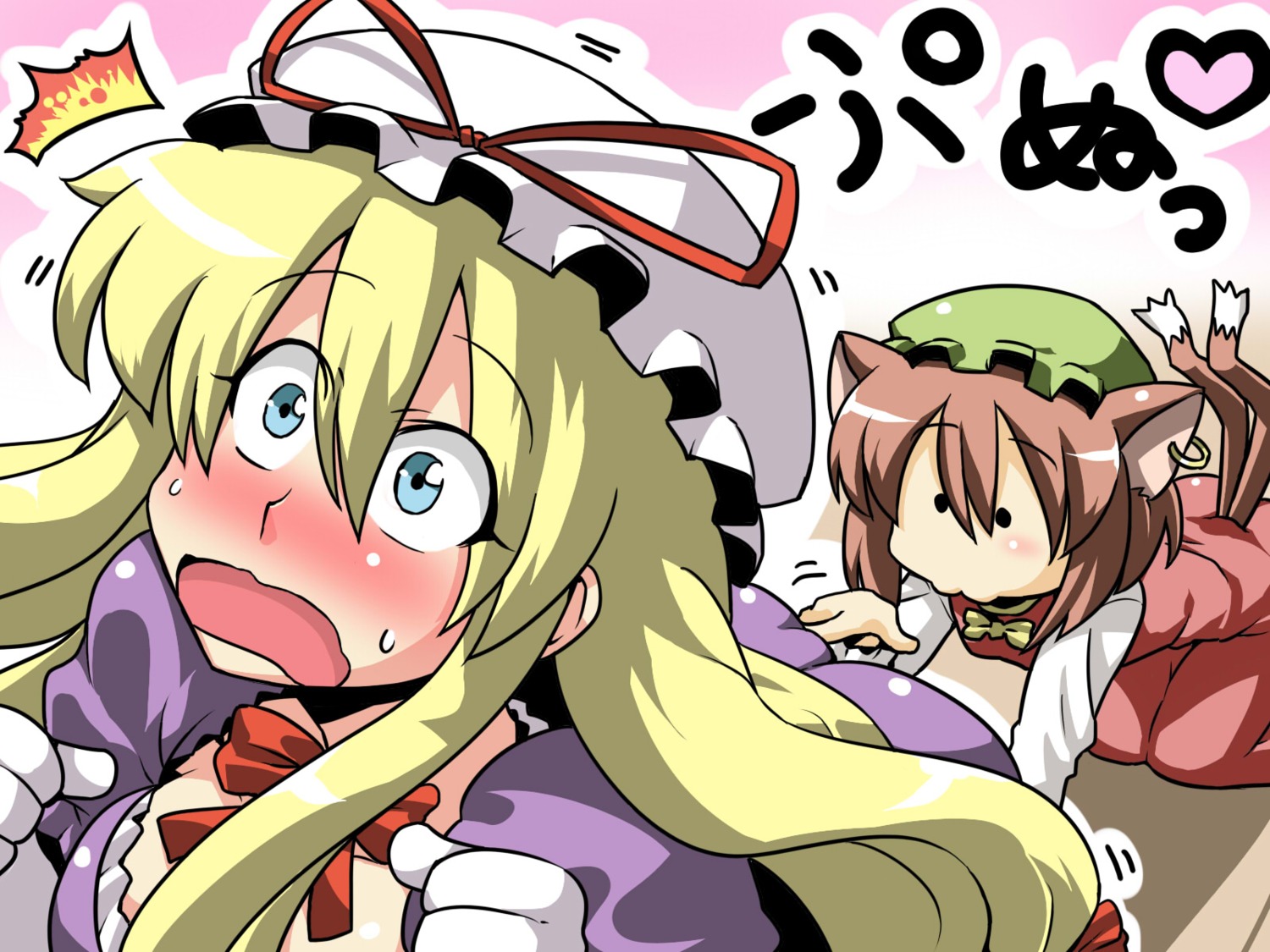 chen, touhou, tsuki_wani, wallpaper, yakumo_yukari
