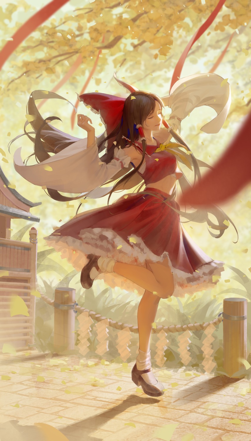 hakurei_reimu, qiu_jing_bing, shirt_lift, touhou