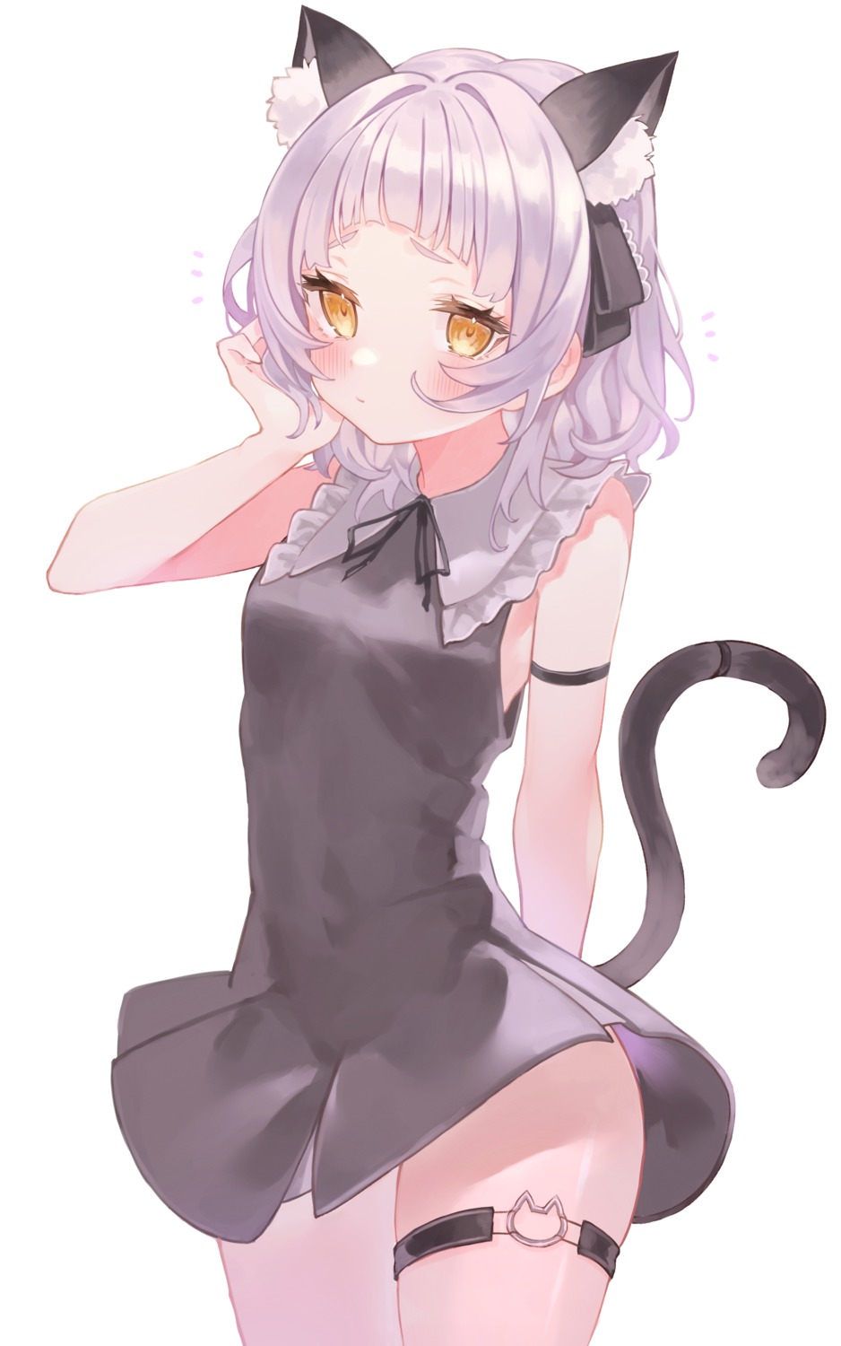 animal_ears, dress, garter, hololive, murasaki_shion, nekomimi, rin31153336, skirt_lift