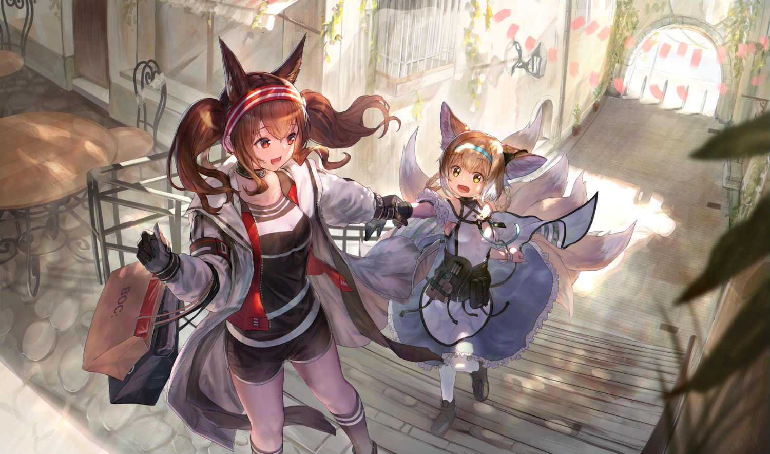 animal_ears, arknights, kitsune, suzuran_(arknights), tail, yuji