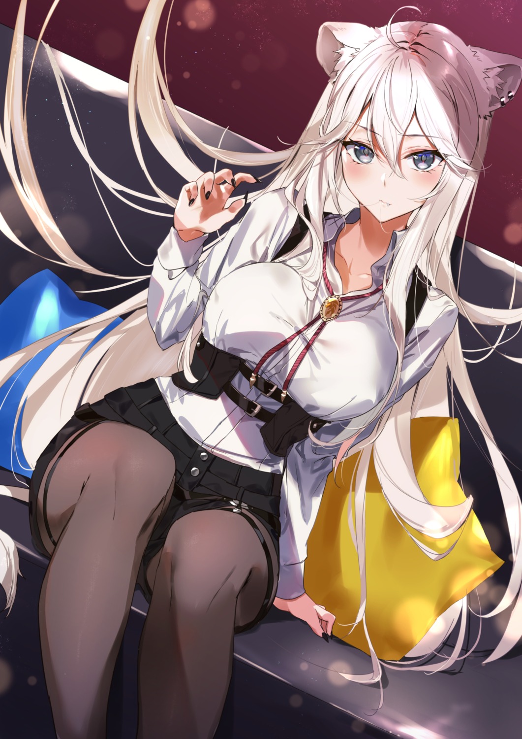 animal_ears, dress_shirt, erect_nipples, garter, hololive, kasumi_komo, pantyhose, shishiro_botan, tail