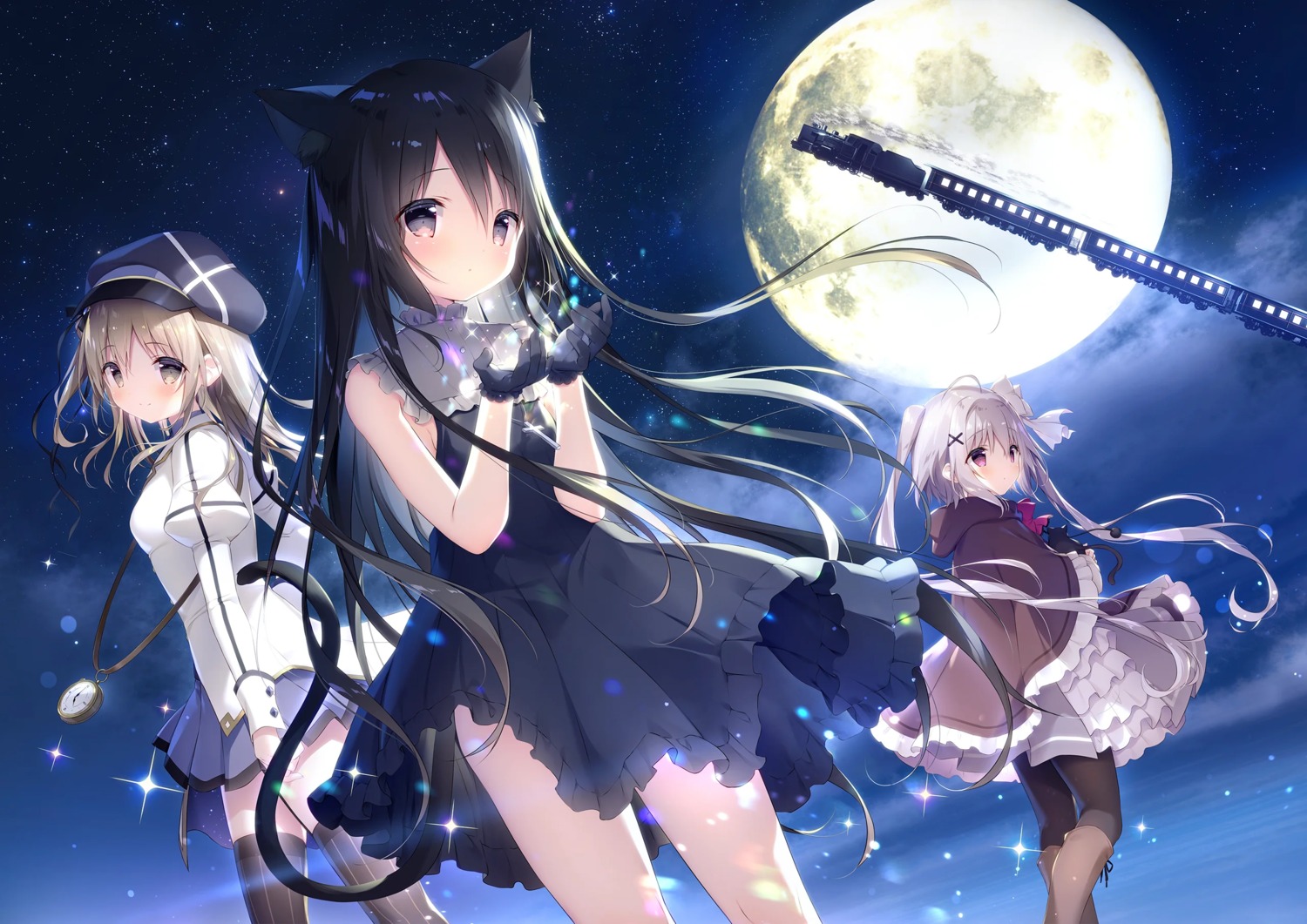 animal_ears, dress, game_cg, hoshizora_tetsudou_to_shiro_no_tabi, karuha_(hoshizora_tetsudou_to_shiro_no_tabi), nekomimi, neri_(hoshizora_tetsudou_to_shiro_no_tabi), noir_(hoshizora_tetsudou_to_shiro_no_tabi)