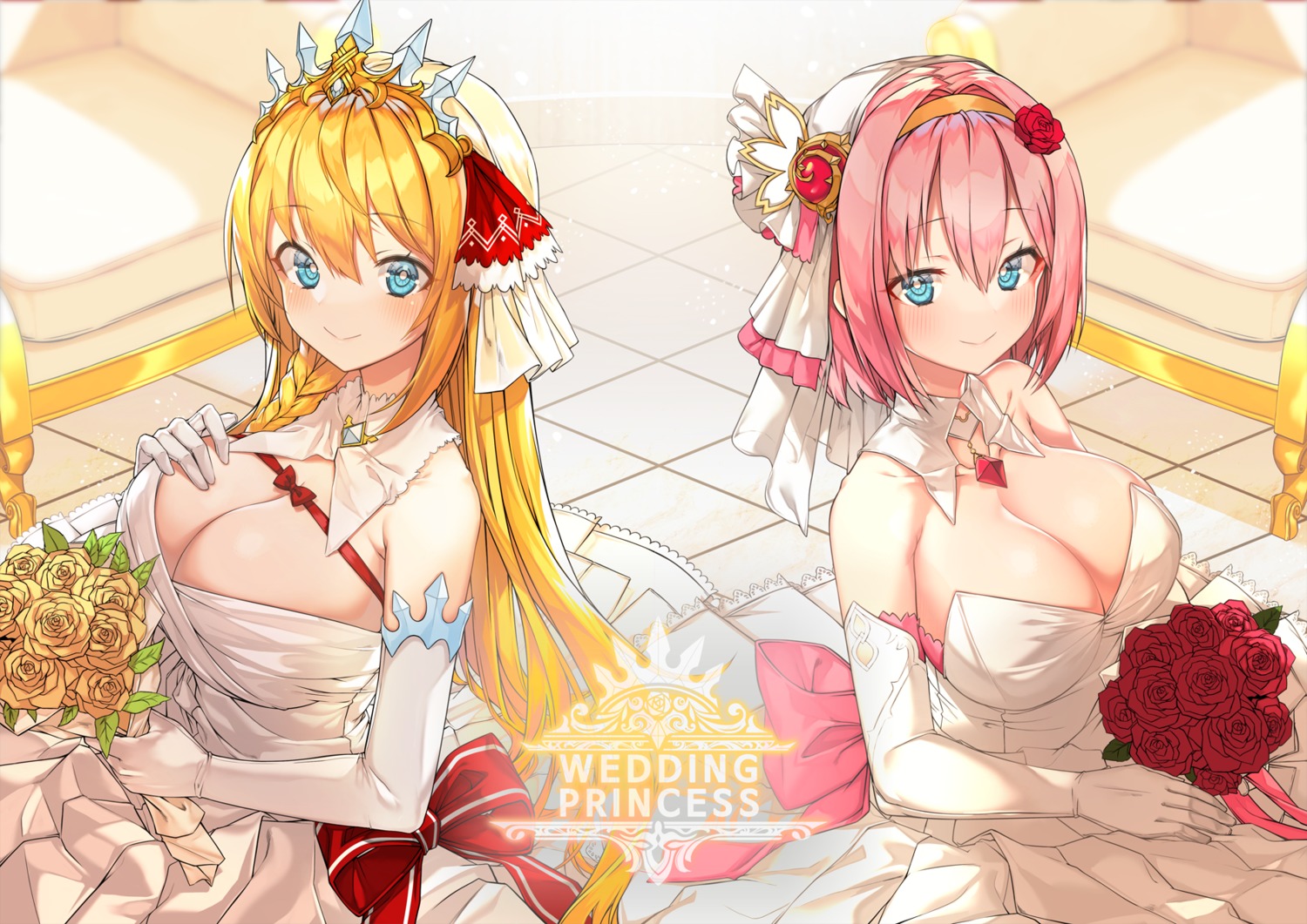 dress, kinos_(kw00789), kusano_yui, no_bra, pecorine, princess_connect!, princess_connect!_re:dive, wedding_dress