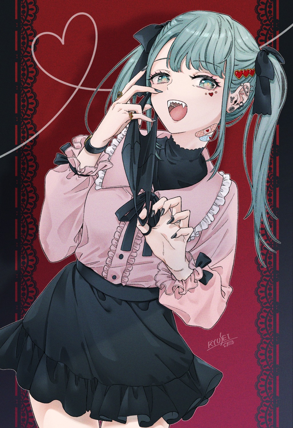 bandaid, hatsune_miku, ryusei, skirt_lift, tattoo, vampire_(vocaloid), vocaloid