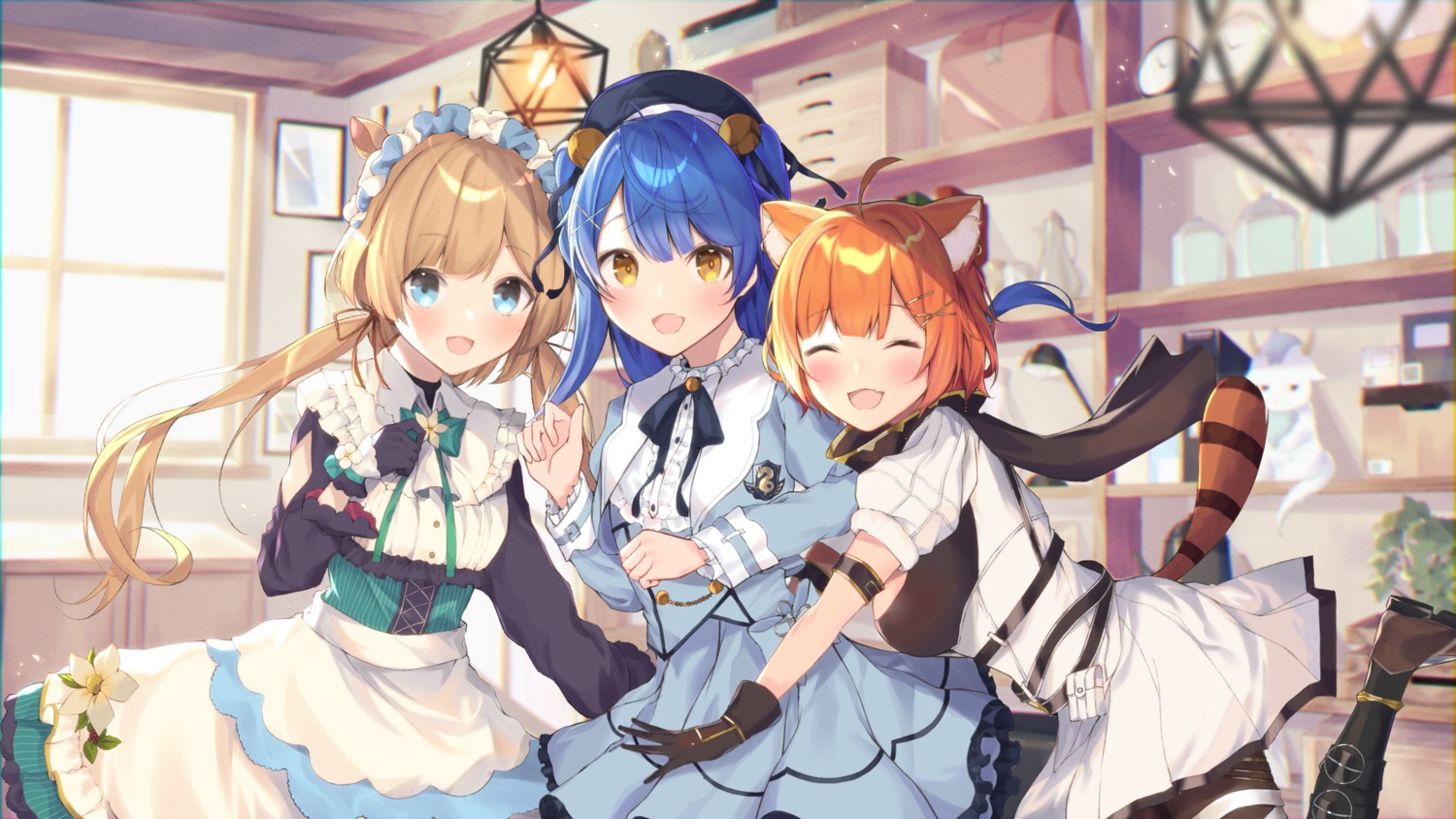 amamiya_kokoro, animal_ears, eli_conifer, maid, misono_nasubi, nijisanji, ratna_petit, skirt_lift