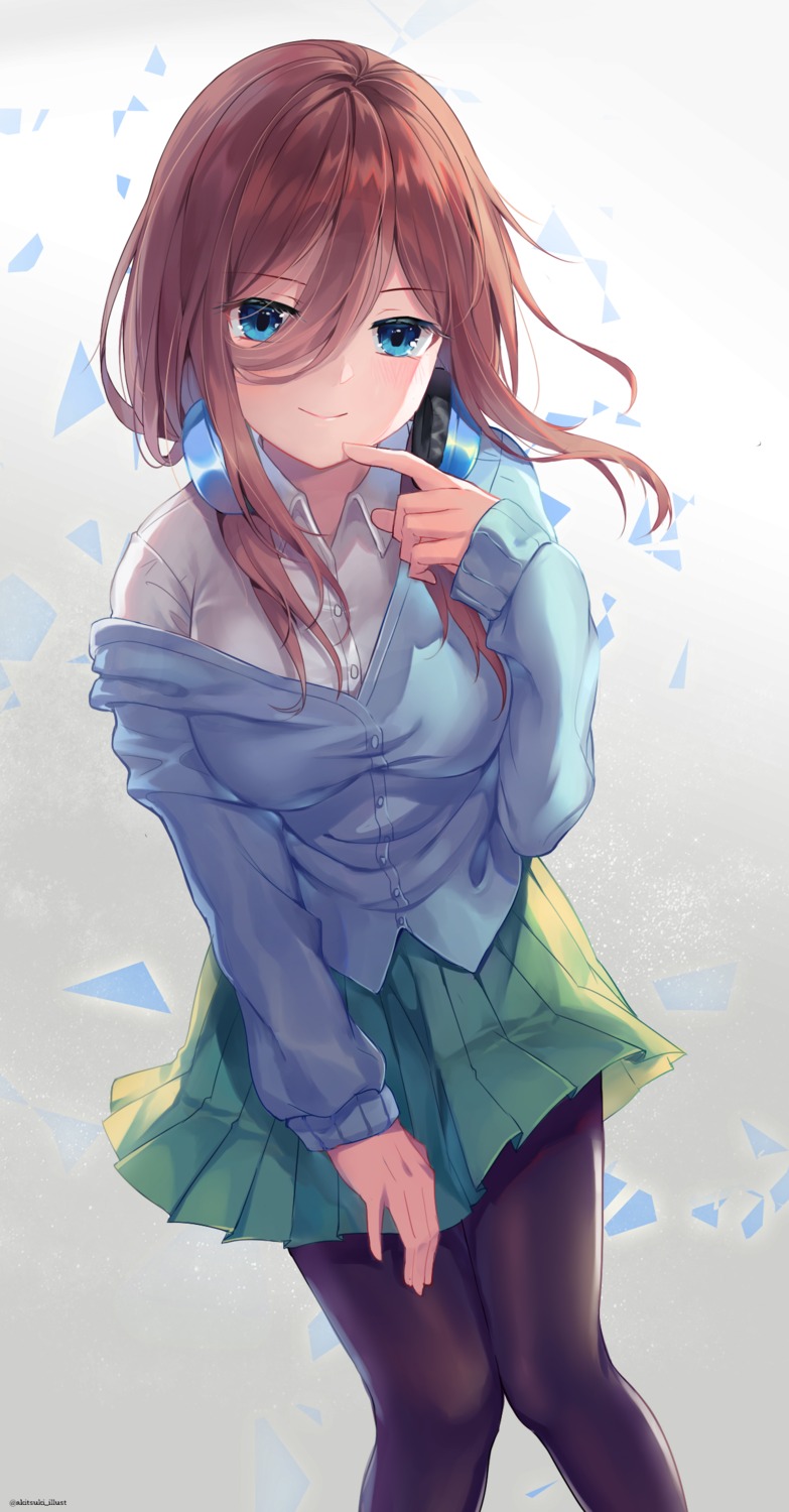 5-toubun_no_hanayome, headphones, nakano_miku, oenothera, pantyhose, seifuku, sweater