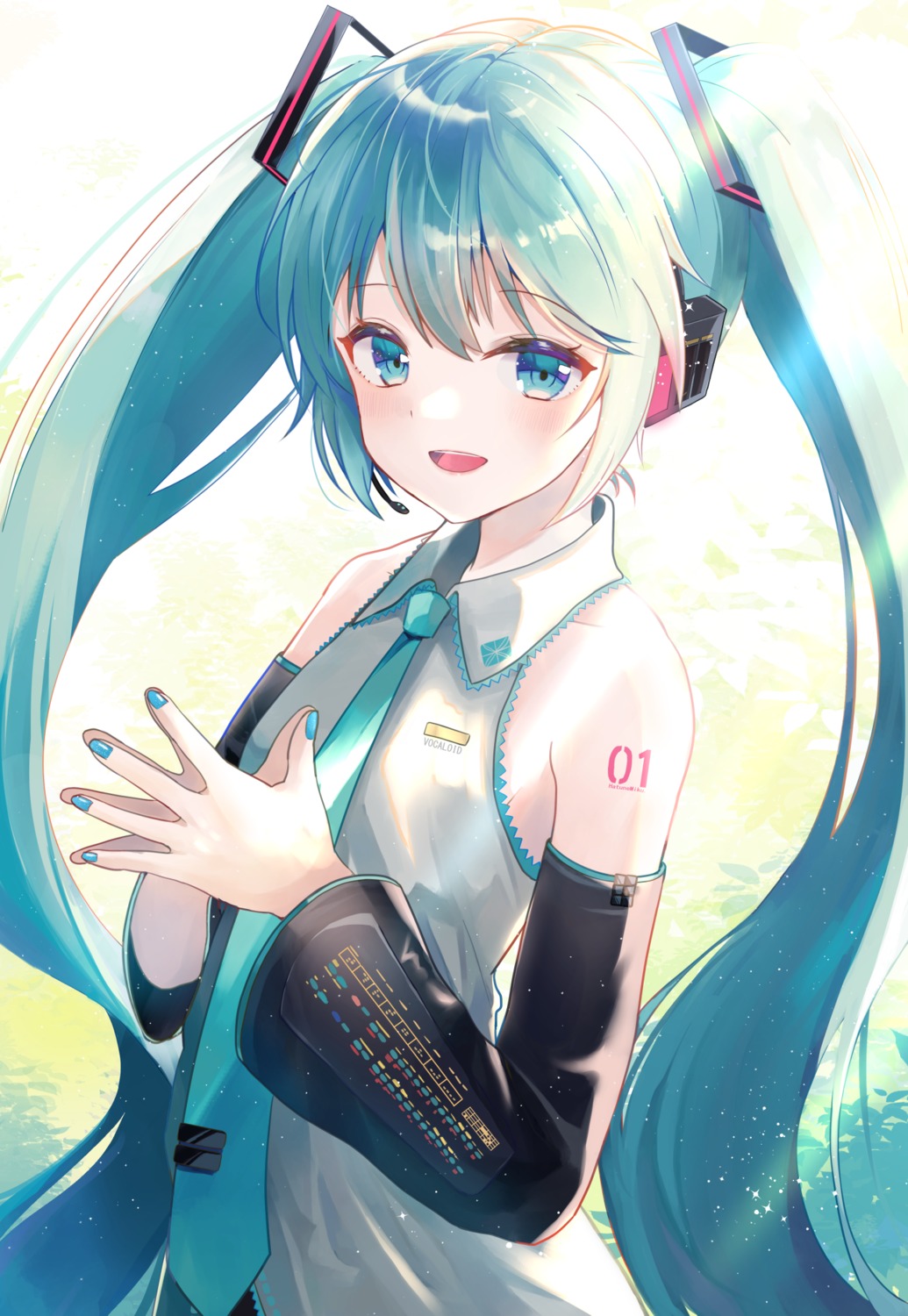 azuazu_0405, hatsune_miku, headphones, tattoo, vocaloid