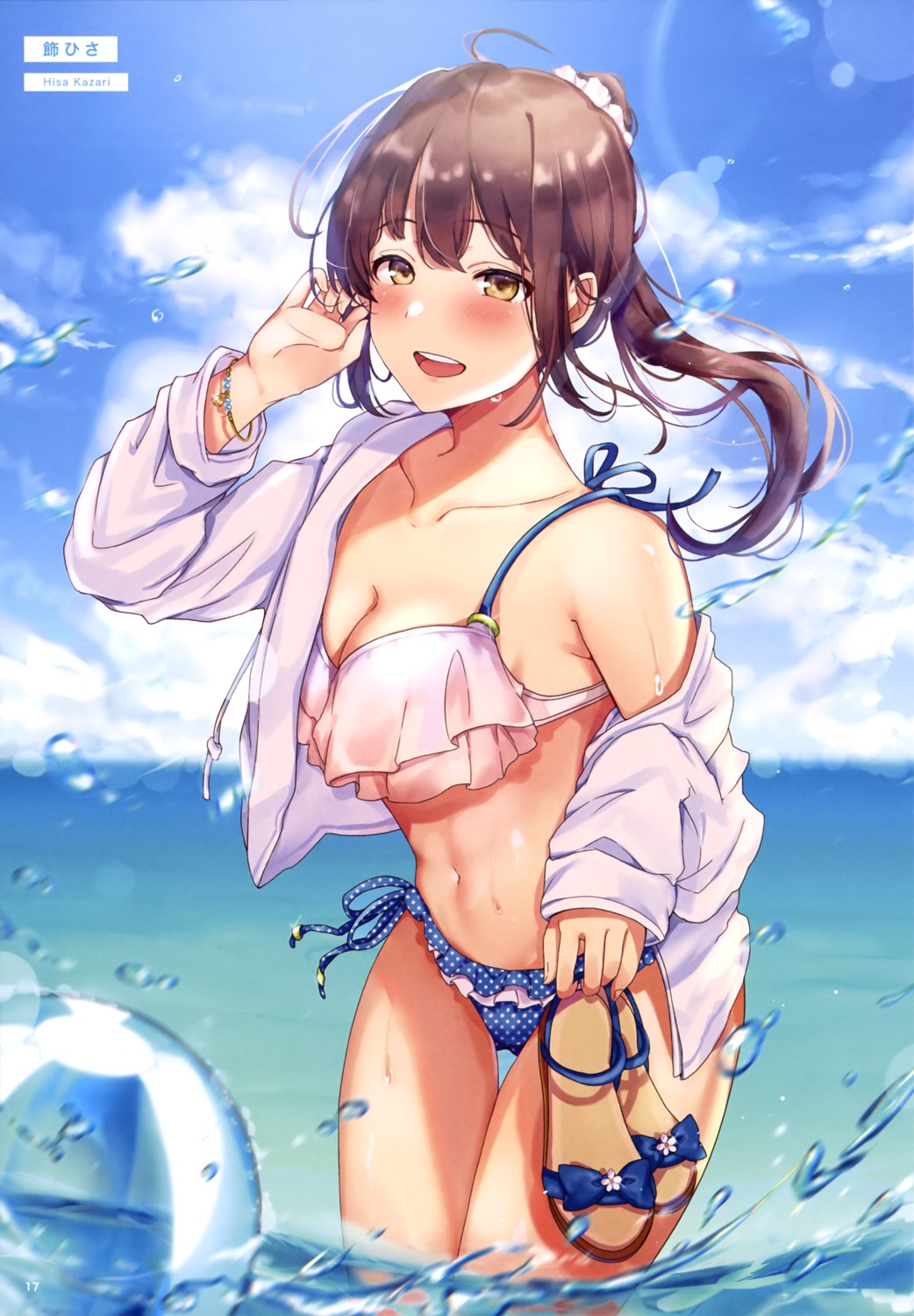 bikini, kazari_hisa, open_shirt, swimsuits, wet