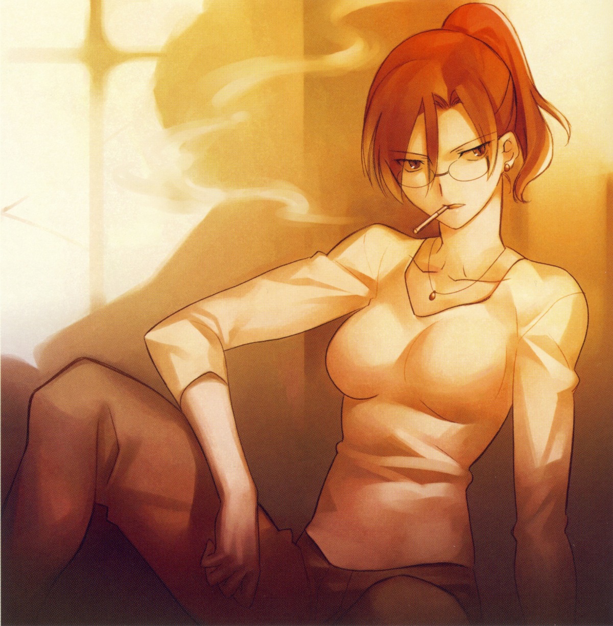 aozaki_touko, kara_no_kyoukai, megane, screening, silhouette, smoking, takeuchi_takashi, type-moon