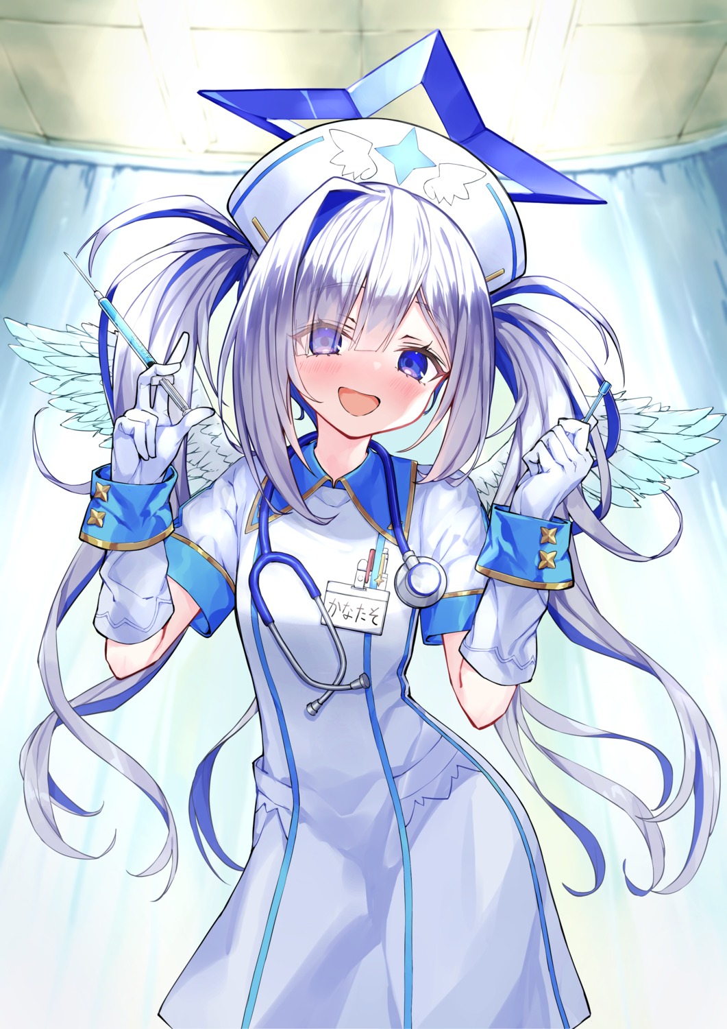 amane_kanata, angel, animal_ears, hololive, nekomimi, nogami_(minamiituki), nurse, wings