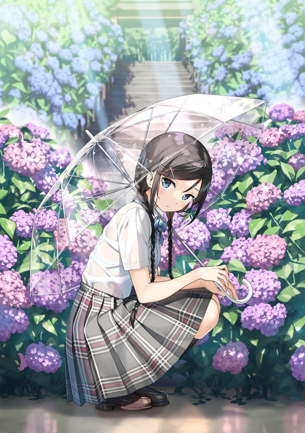 bra, kantoku, miyaguchi_hiromi, see_through, seifuku, umbrella, wet_clothes