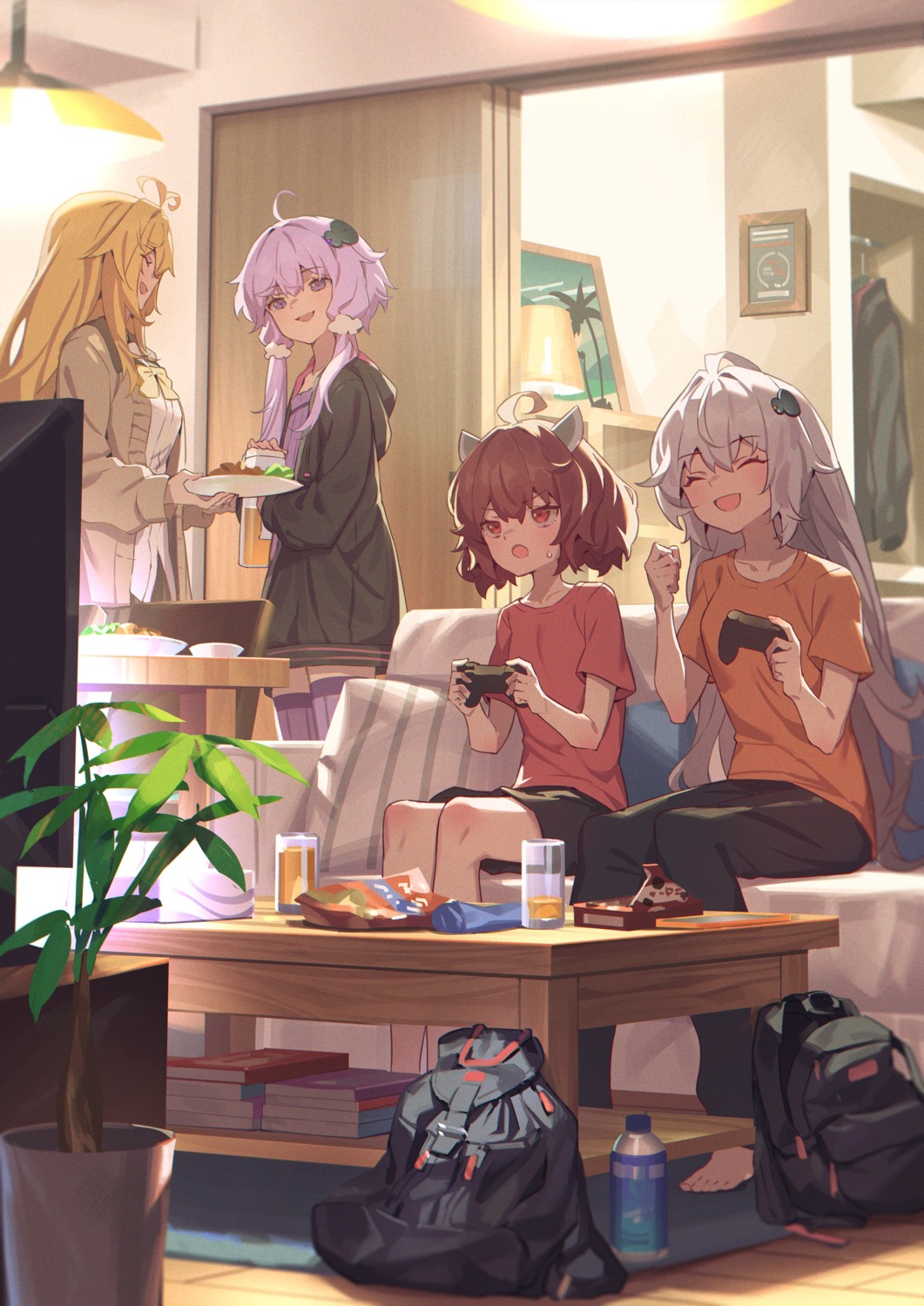 horns, kizuna_akari, seifuku, sweater, thighhighs, touhoku_kiritan, tsurumaki_maki, voiceroid
