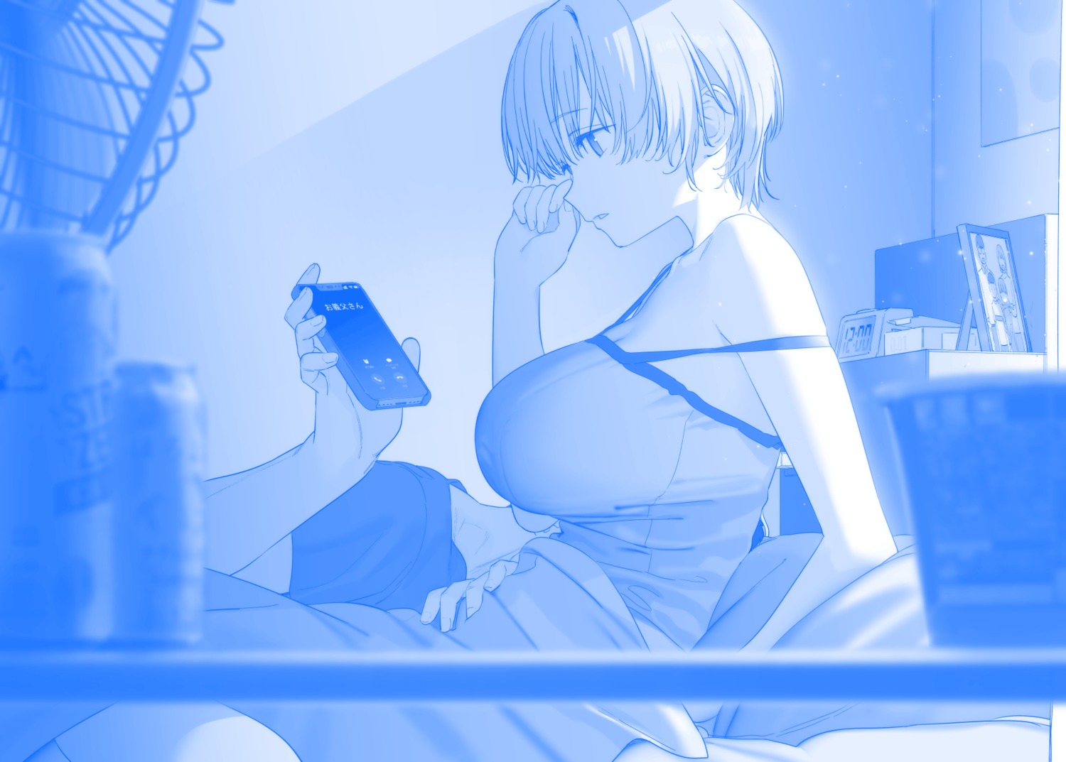 cleavage, getsuyoubi_no_tawawa, gimai-chan, himura_kiseki, monochrome, sheets