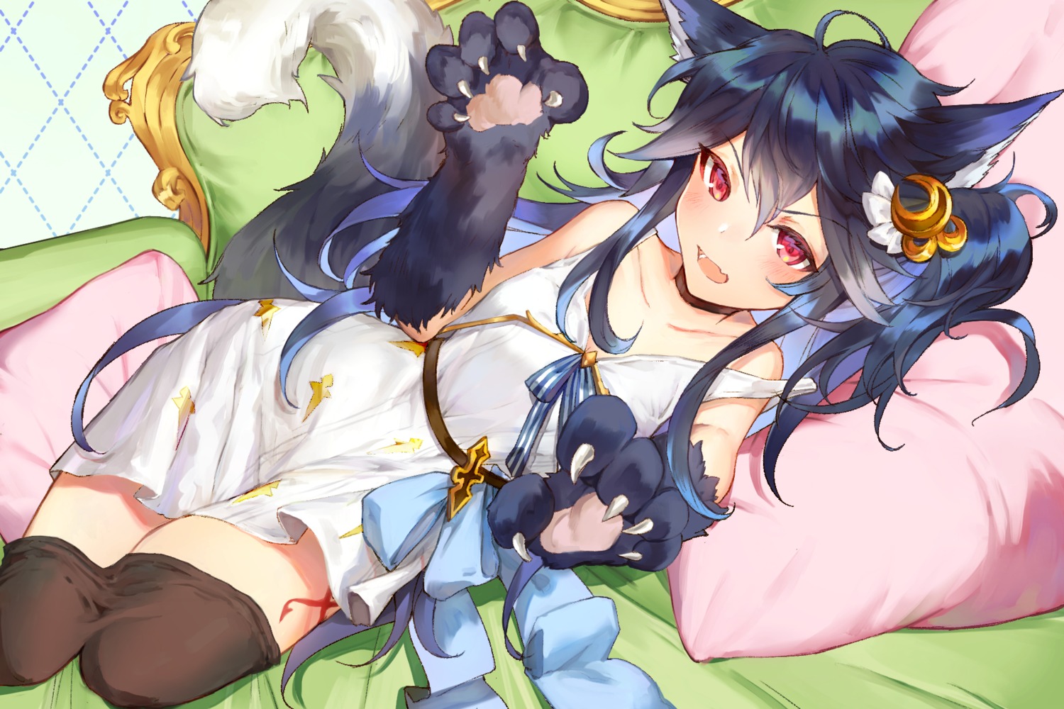 animal_ears, dress, fenrir, shingeki_no_bahamut, tail, thighhighs, yuntae