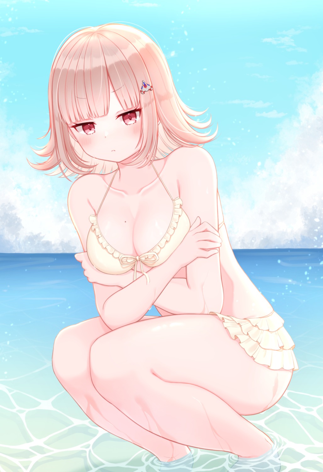 bikini, breast_hold, dangan-ronpa, dangan-ronpa_2, nanami_chiaki, puni_(yuuki-0215), skirt_lift, swimsuits