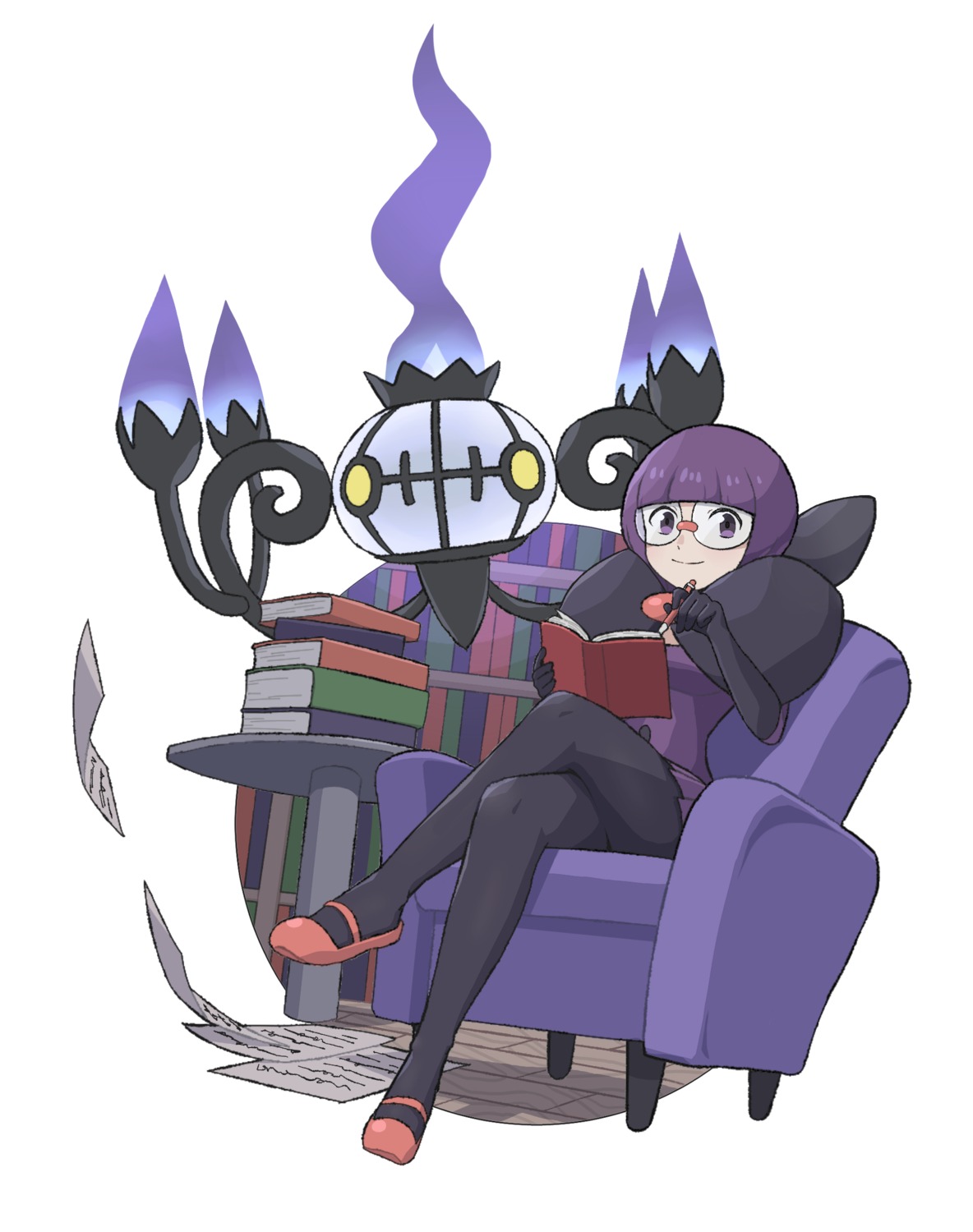 chandelure, megane, pantyhose, pokemon, pokemon_b2w2, pokemon_bw, shikimi_(pokemon), urin_(littleurin)