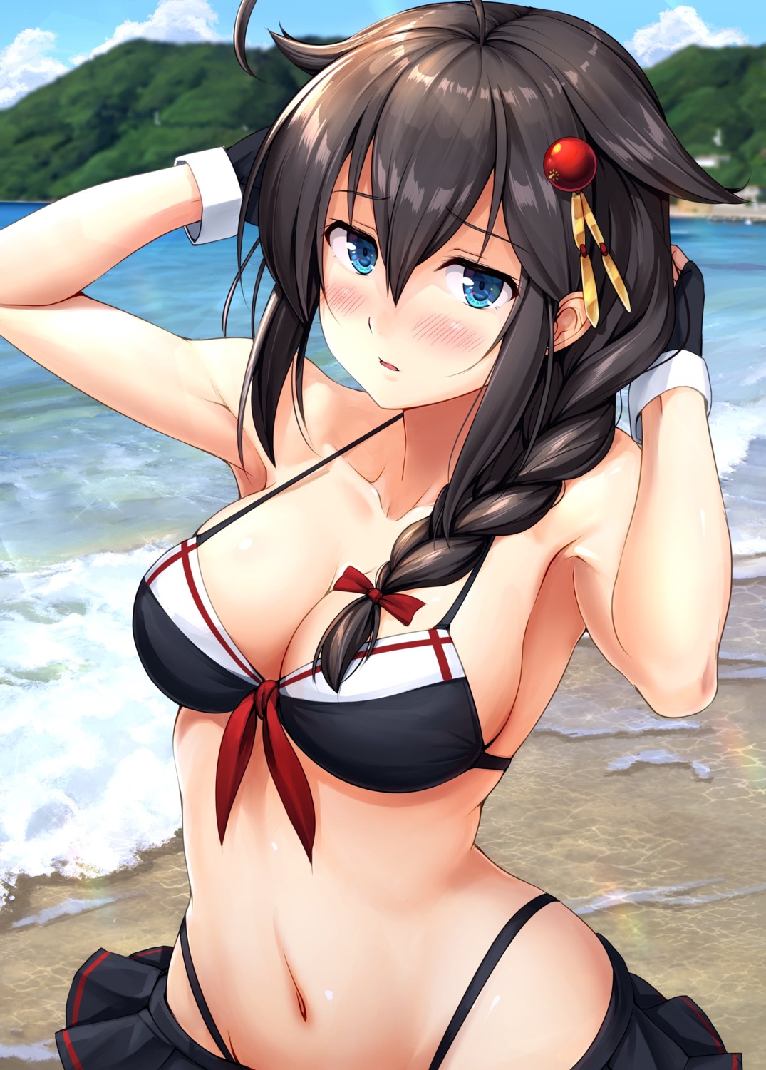 bikini, ichikawa_feesu, kantai_collection, shigure_(kancolle), swimsuits