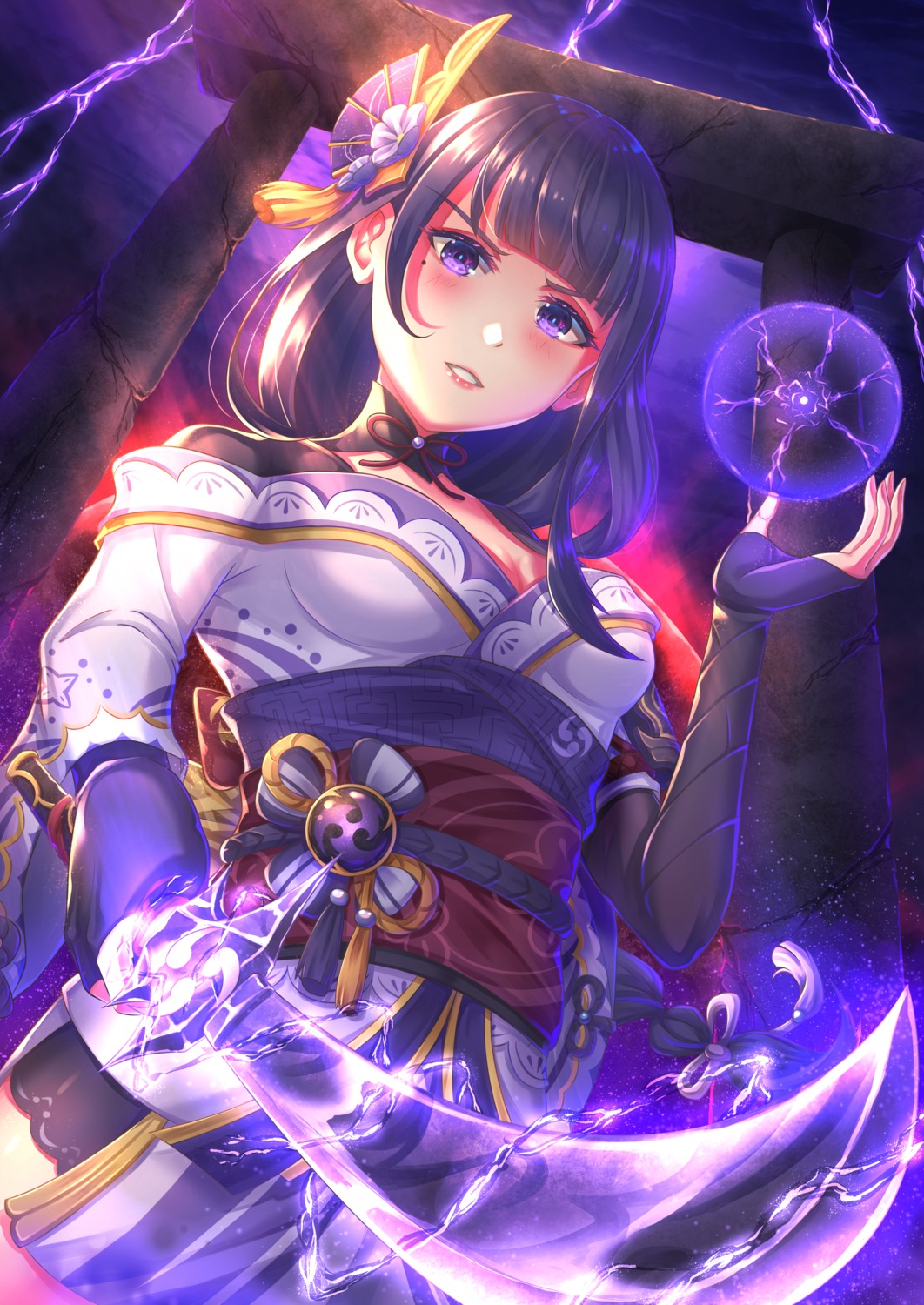 cleavage, genshin_impact, japanese_clothes, raiden_shogun, sword, zephx