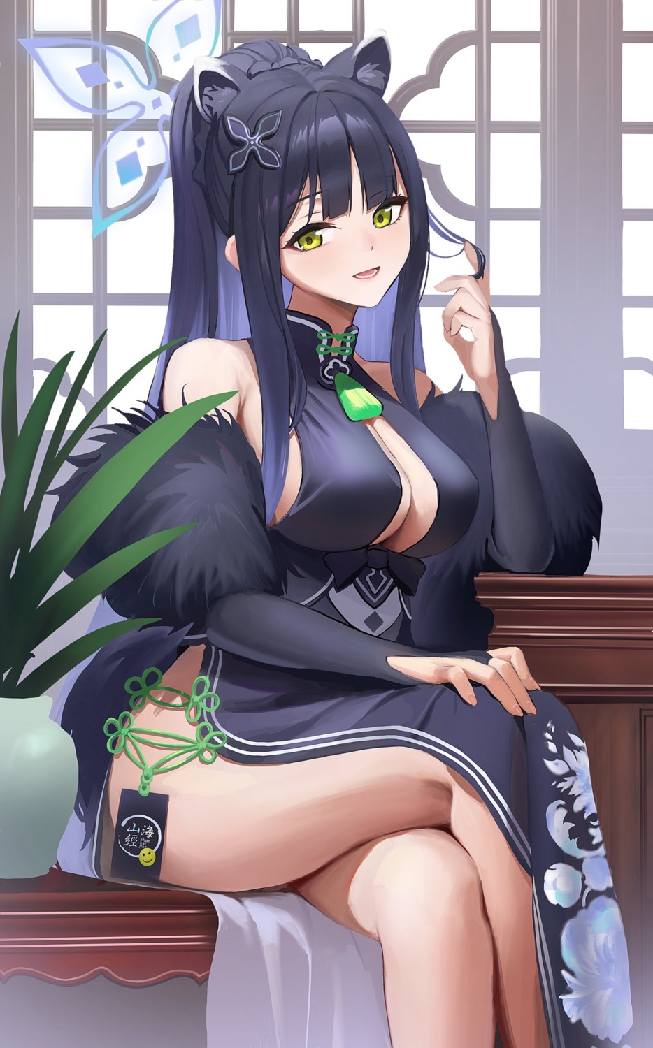 animal_ears, blue_archive, chinadress, cleavage, halo, no_bra, suketoudara, sunohara_shun
