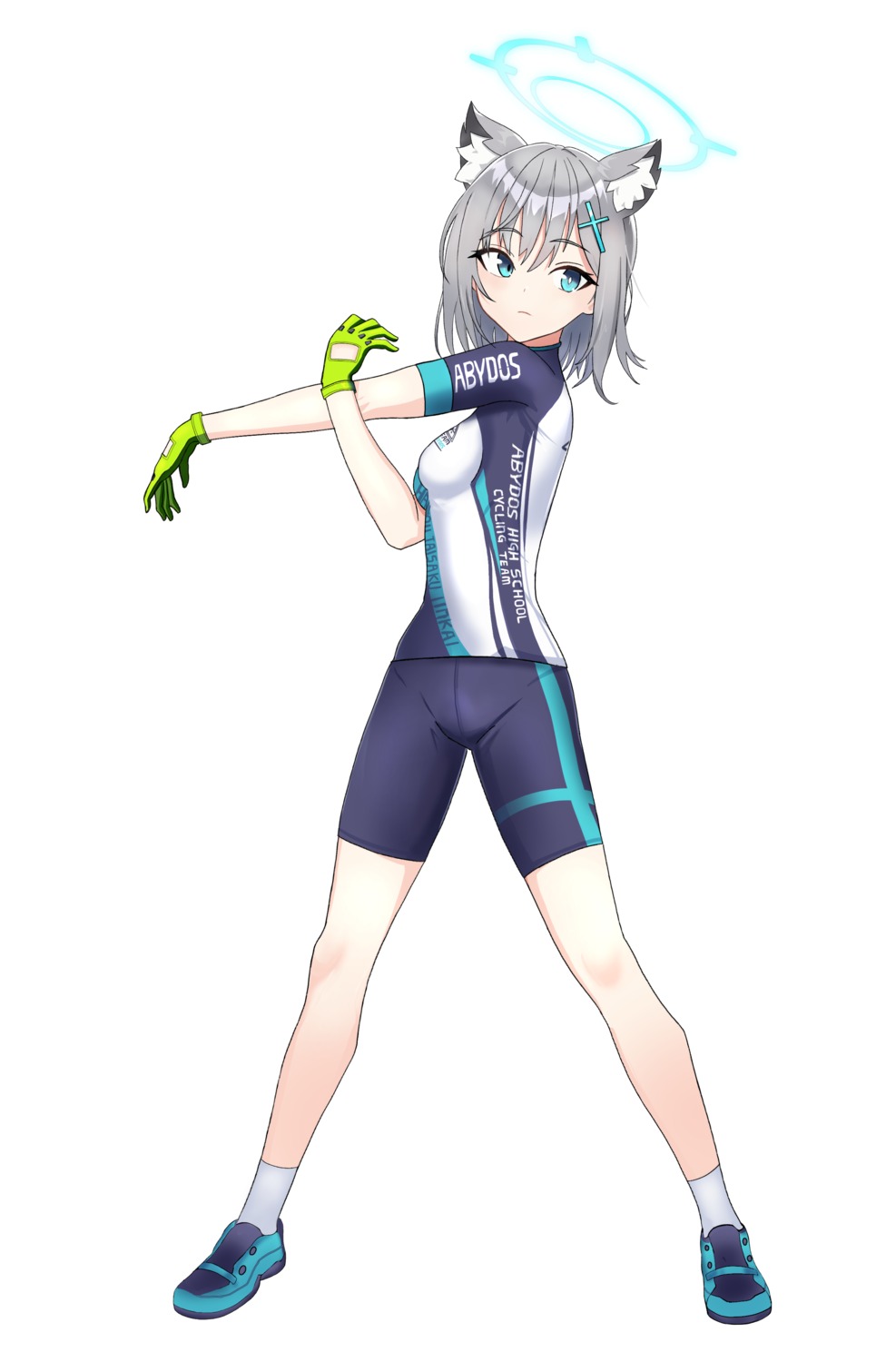 akira_(aristole), animal_ears, bike_shorts, blue_archive, halo, nekomimi, sunaookami_shiroko