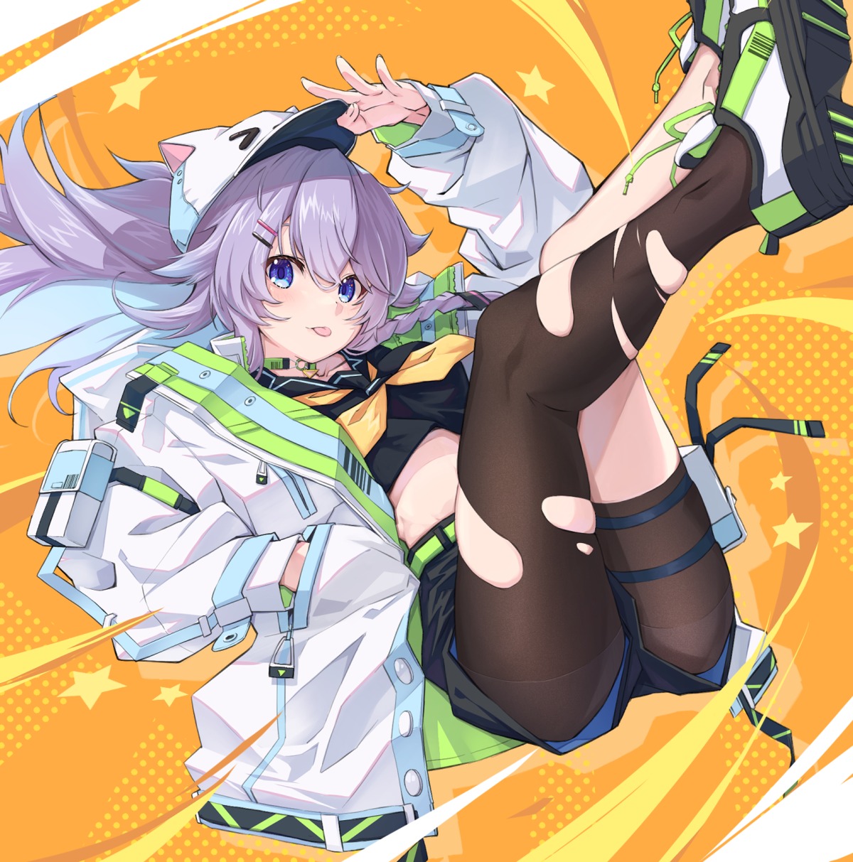 garter, nijisanji, nun_bora, ruo, seifuku, torn_clothes