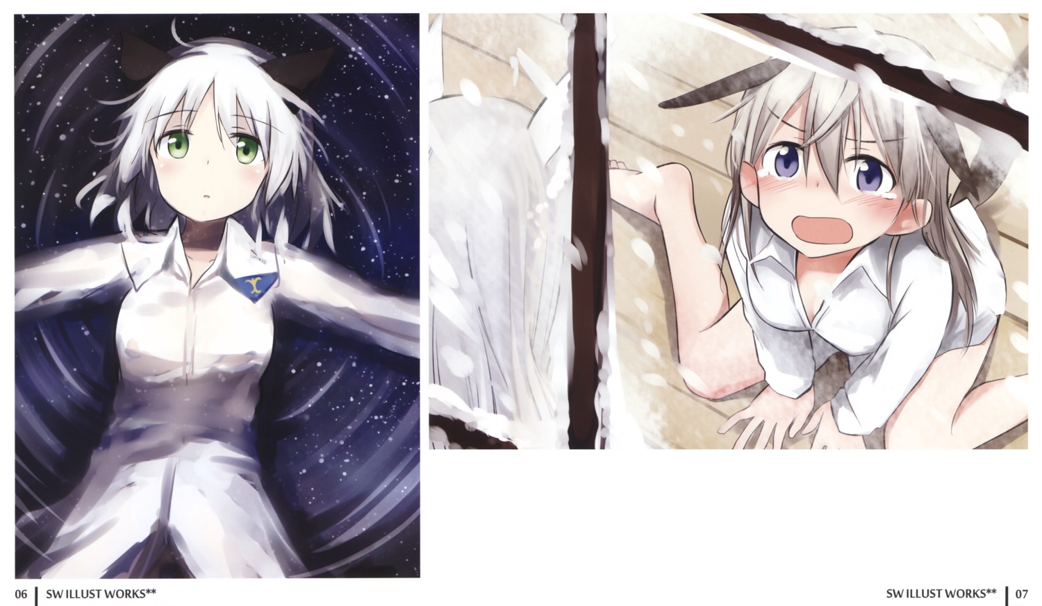 animal_ears, cleavage, dress_shirt, eila_ilmatar_juutilainen, inumimi, nekomimi, sanya_v_litvyak, strike_witches