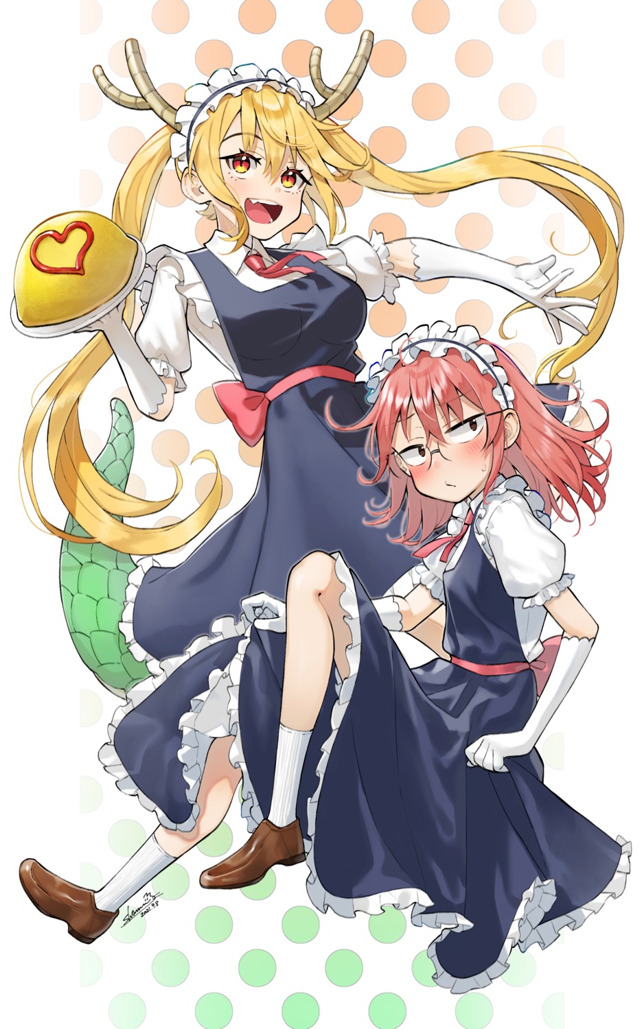 horns, kobayashi-san_chi_no_maidragon, kobayashi_(maidragon), maid, megane, tagme, tail, tooru_(maidragon)