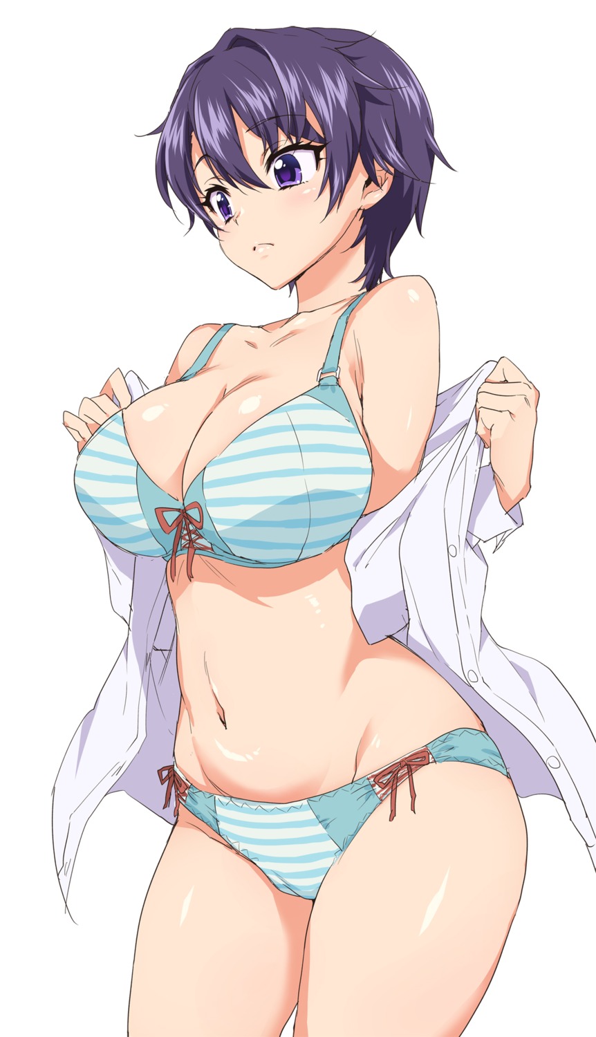 bra, cameltoe, cleavage, dress_shirt, himemiya_makoto, mako-chan_kaihatsu_nikki, mucha_(muchakai), open_shirt, pantsu, shimapan, string_panties, undressing