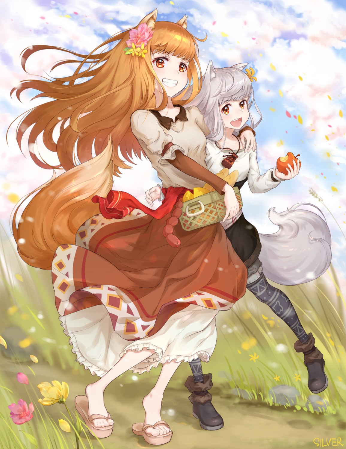 animal_ears, holo, myuri, silver, spice_and_wolf, tail