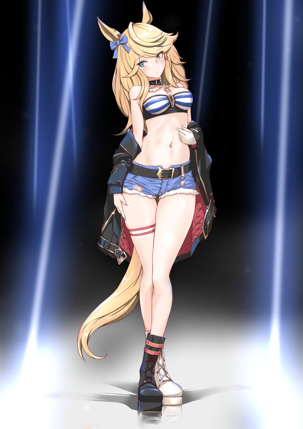 animal_ears, garter, gold_city_(umamusume), no_bra, open_shirt, p.i.t.d, tail, torn_clothes, uma_musume_pretty_derby