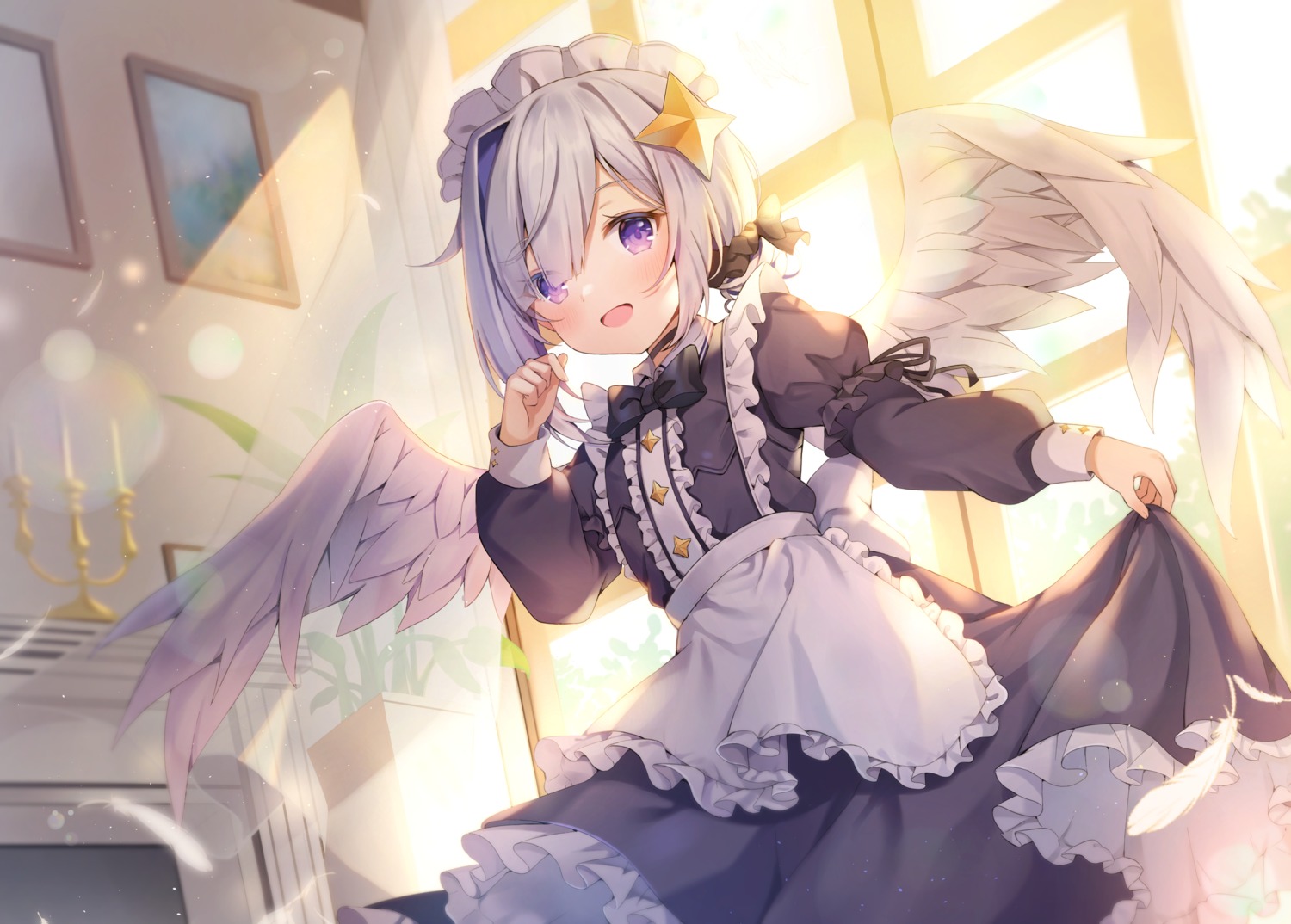 amane_kanata, hanen_(borry), hololive, maid, skirt_lift, wings