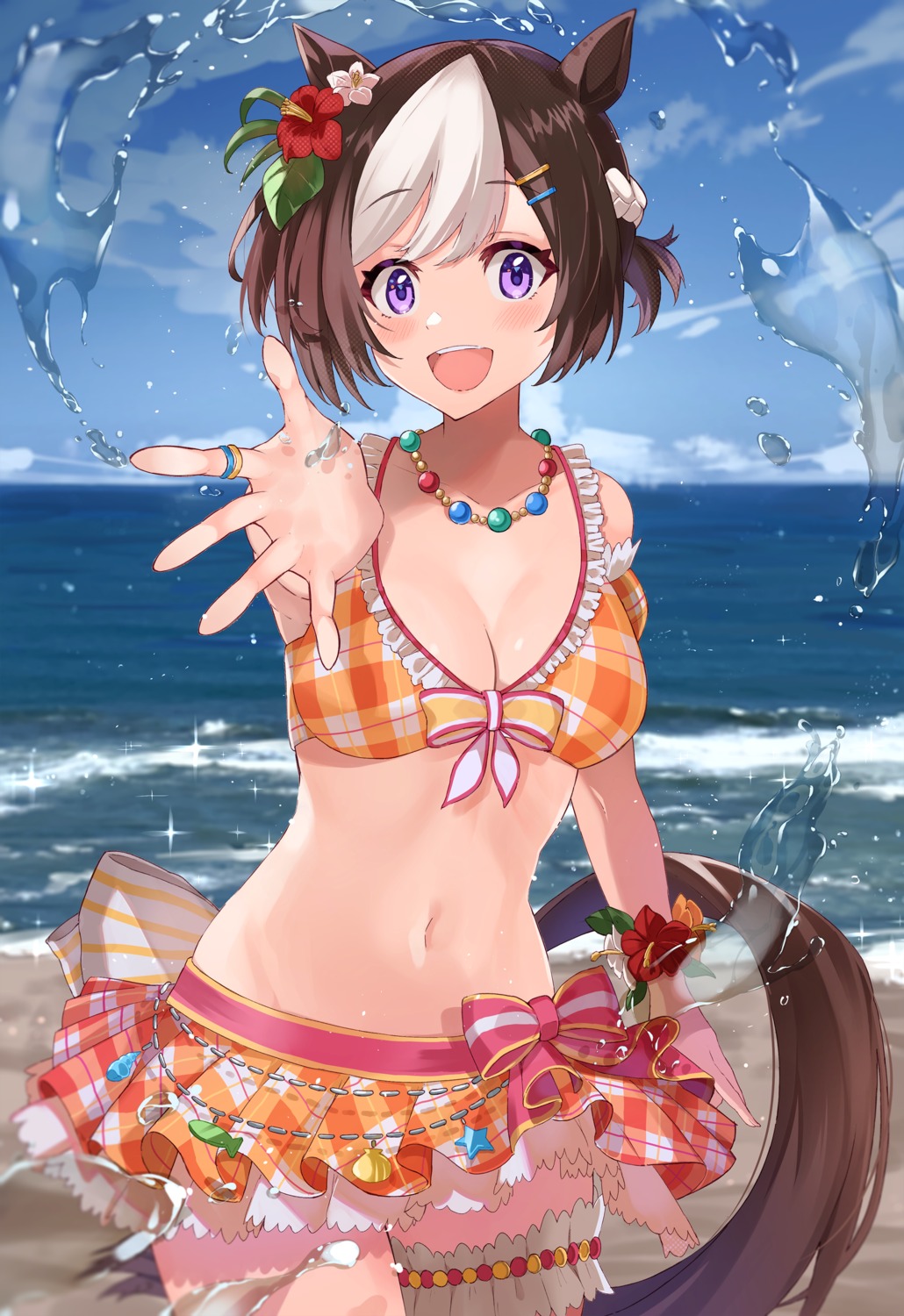 animal_ears, bikini, garter, haru_yu, special_week_(umamusume), swimsuits, tail, uma_musume_pretty_derby