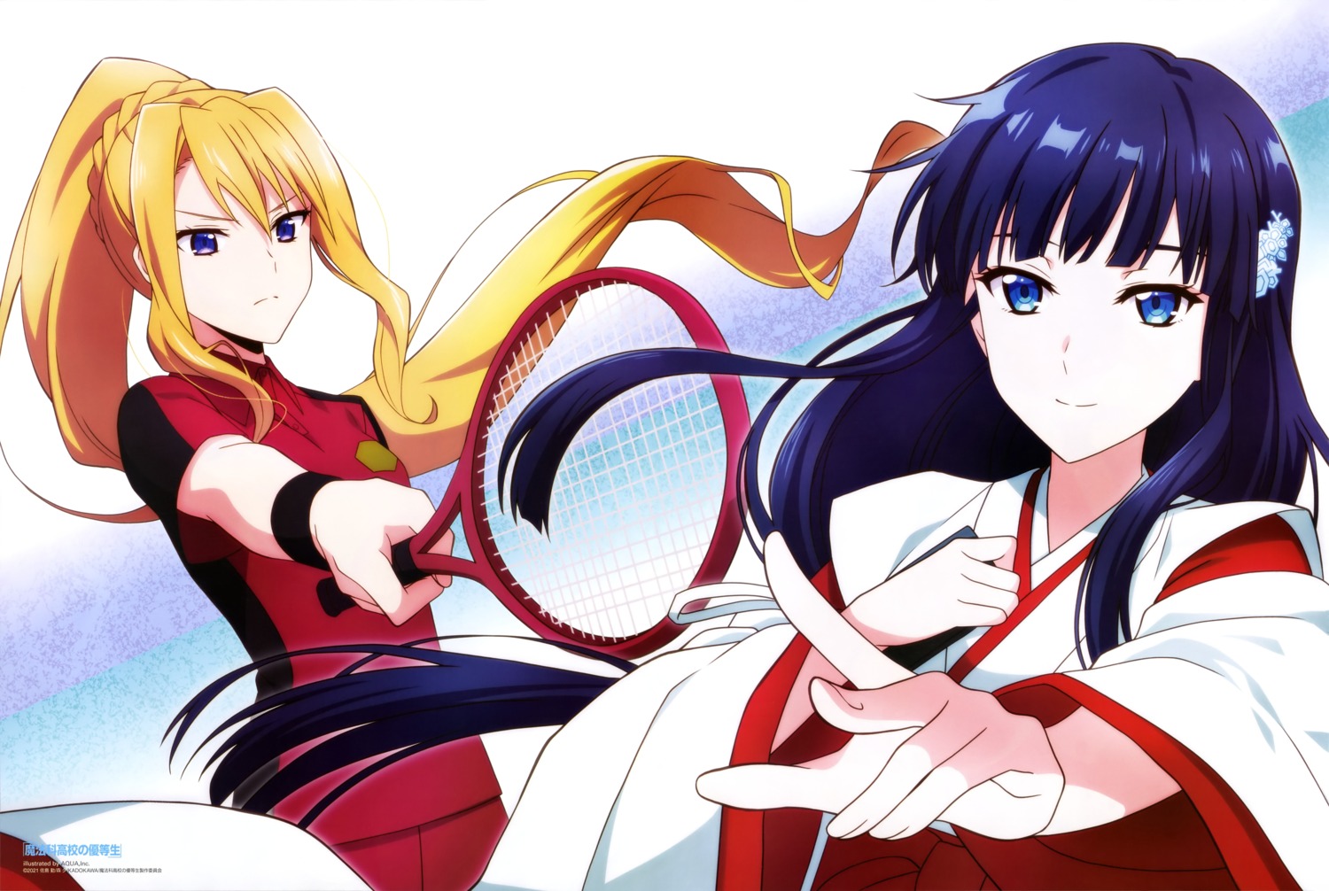 aquastar_inc., gym_uniform, isshiki_airi, mahouka_koukou_no_rettousei, miko, shiba_miyuki, tennis