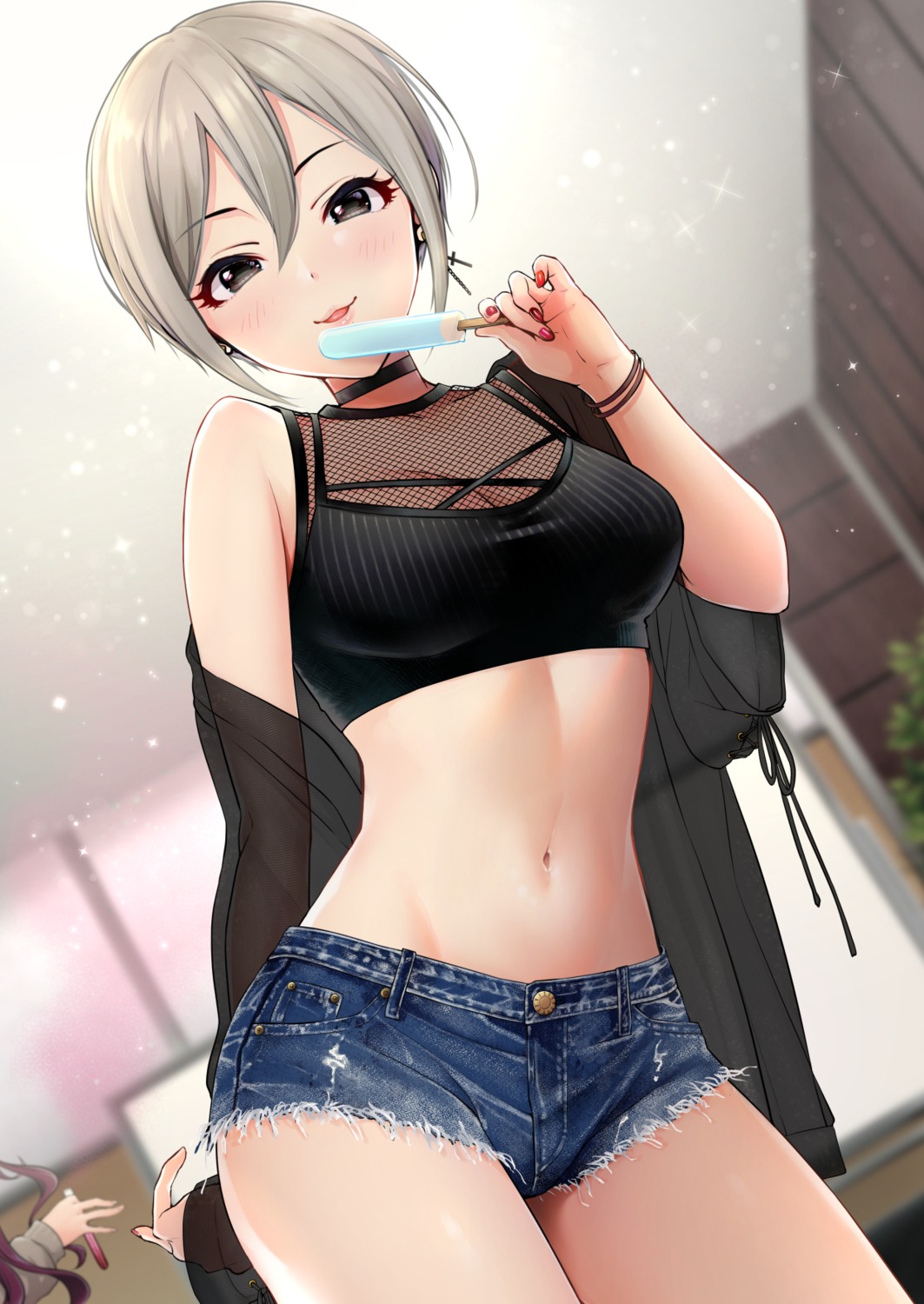 cleavage, fishnets, see_through, shiomi_shuuko, the_idolm@ster, the_idolm@ster_cinderella_girls, yuki_sizuku