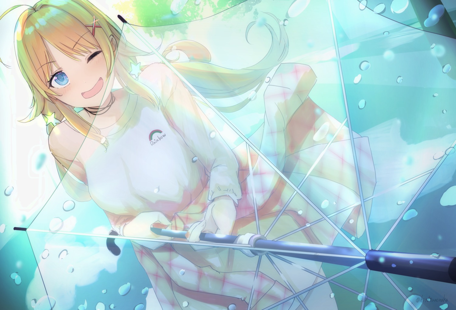 hachimiya_meguru, hitotu_no_naka, skirt_lift, the_idolm@ster, the_idolm@ster_shiny_colors, umbrella