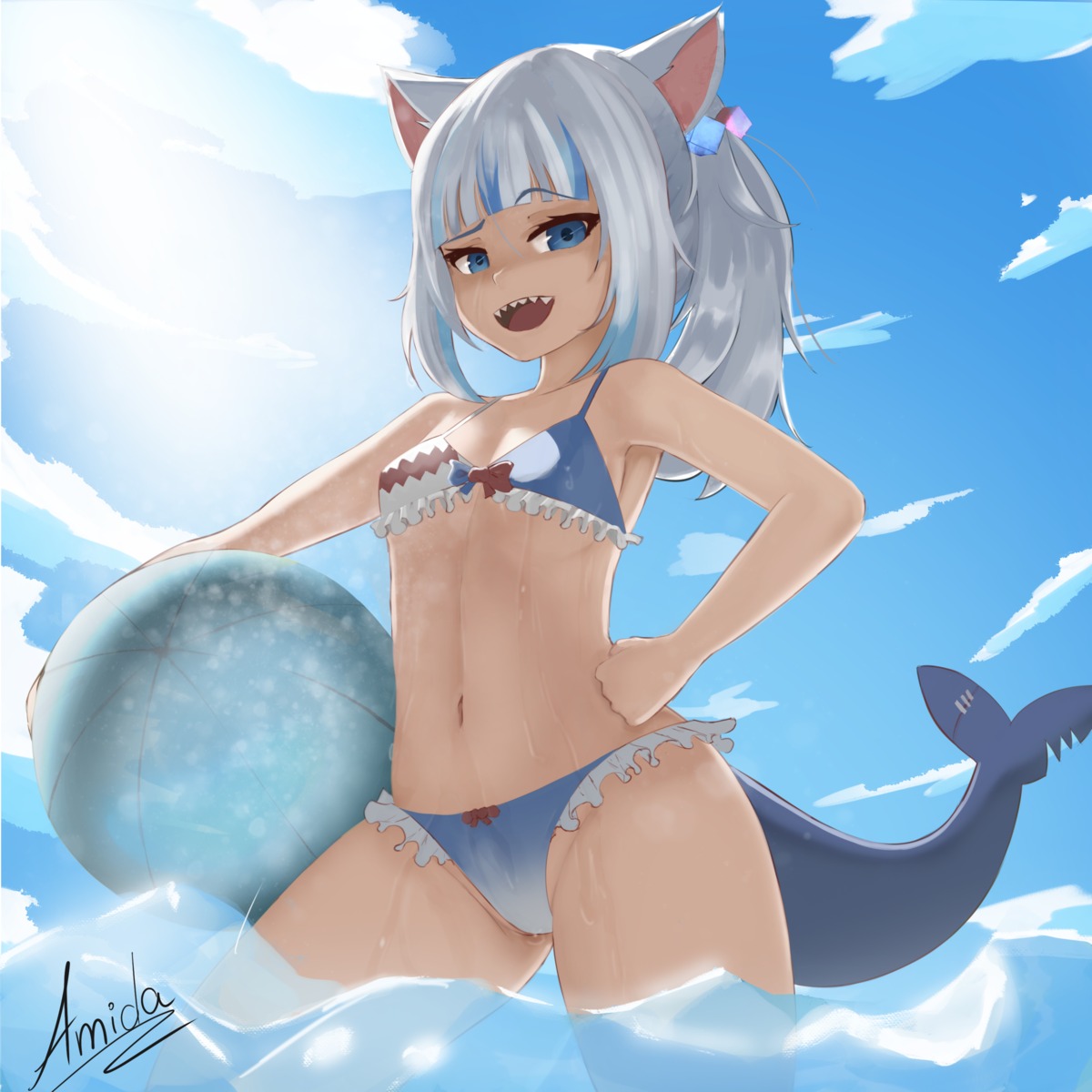 amida, animal_ears, bikini, gawr_gura, hololive, hololive_english, nekomimi, swimsuits, tail, wet