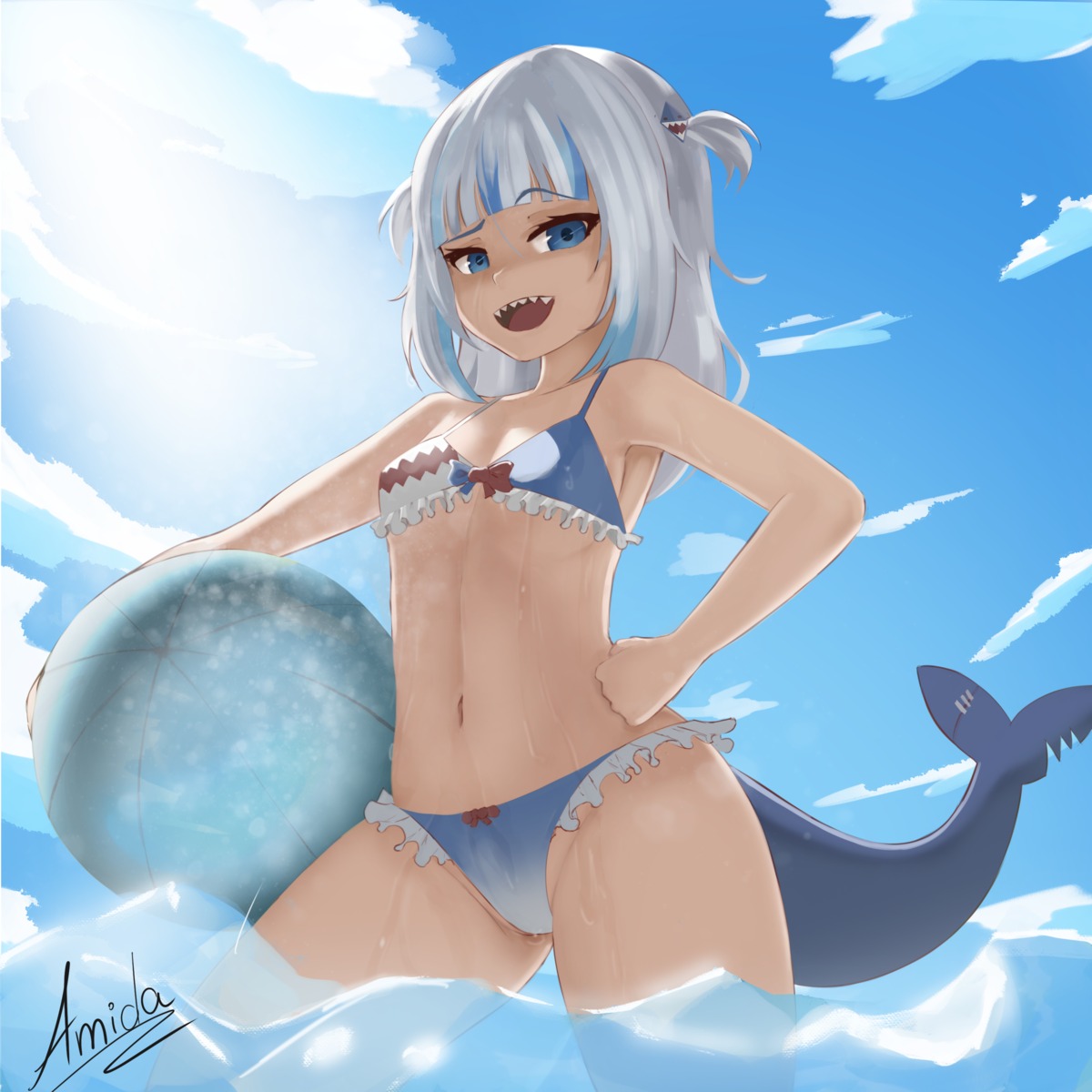 amida, bikini, gawr_gura, hololive, hololive_english, swimsuits, tail, wet
