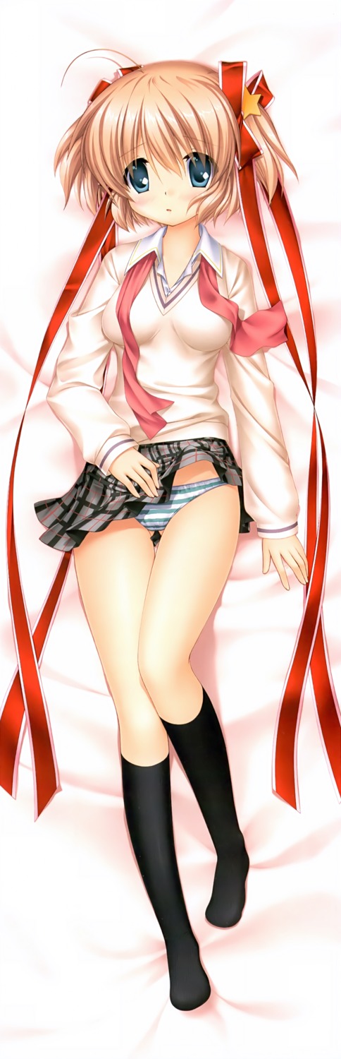 dakimakura, hinoue_itaru, kamikita_komari, key, little_busters!, pantsu, seifuku, shimapan, skirt_lift, sweater
