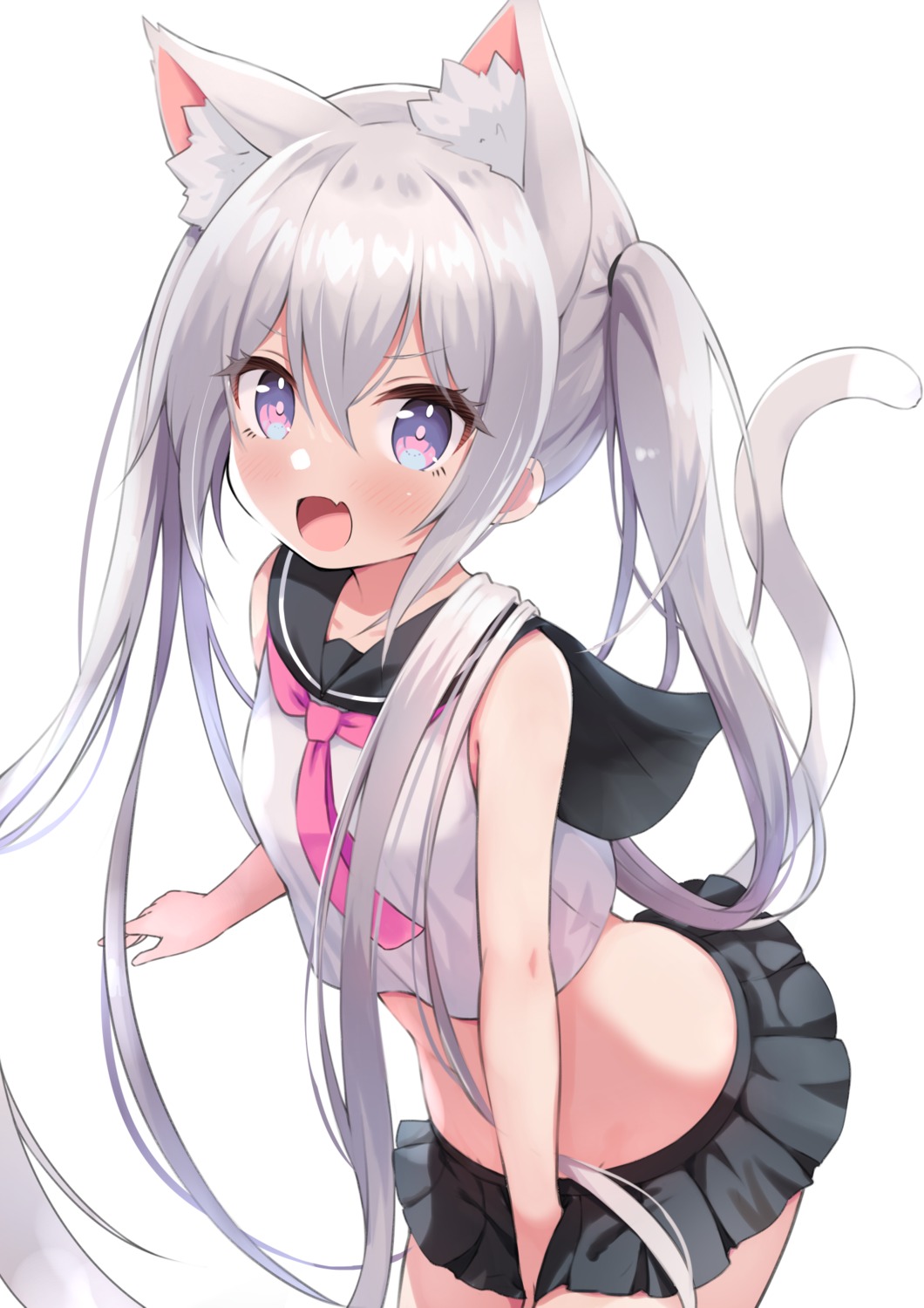 animal_ears, nekomimi, seifuku, siragagaga, skirt_lift, tail