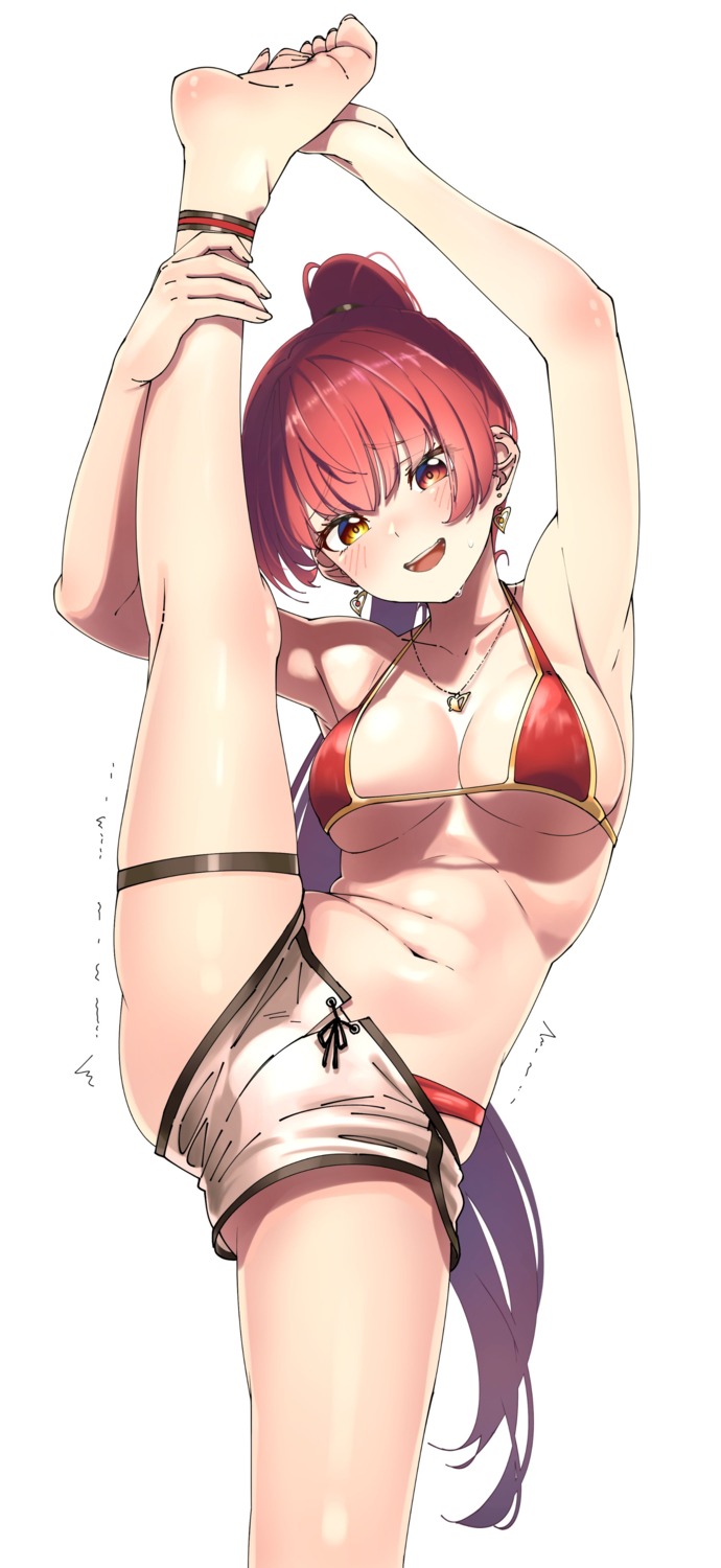 bikini, feet, garter, heterochromia, hololive, houshou_marine, shinomu_(cinomoon), swimsuits