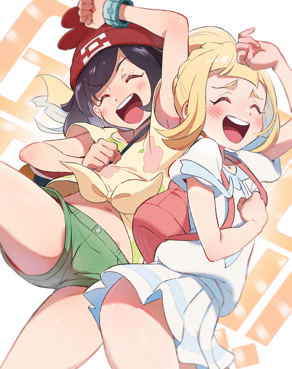 lillie_(pokemon), mizuki_(pokemon), pokemon, pokemon_sm, pokemon_usum, shirt_lift, skirt_lift, toku_(ke7416613)