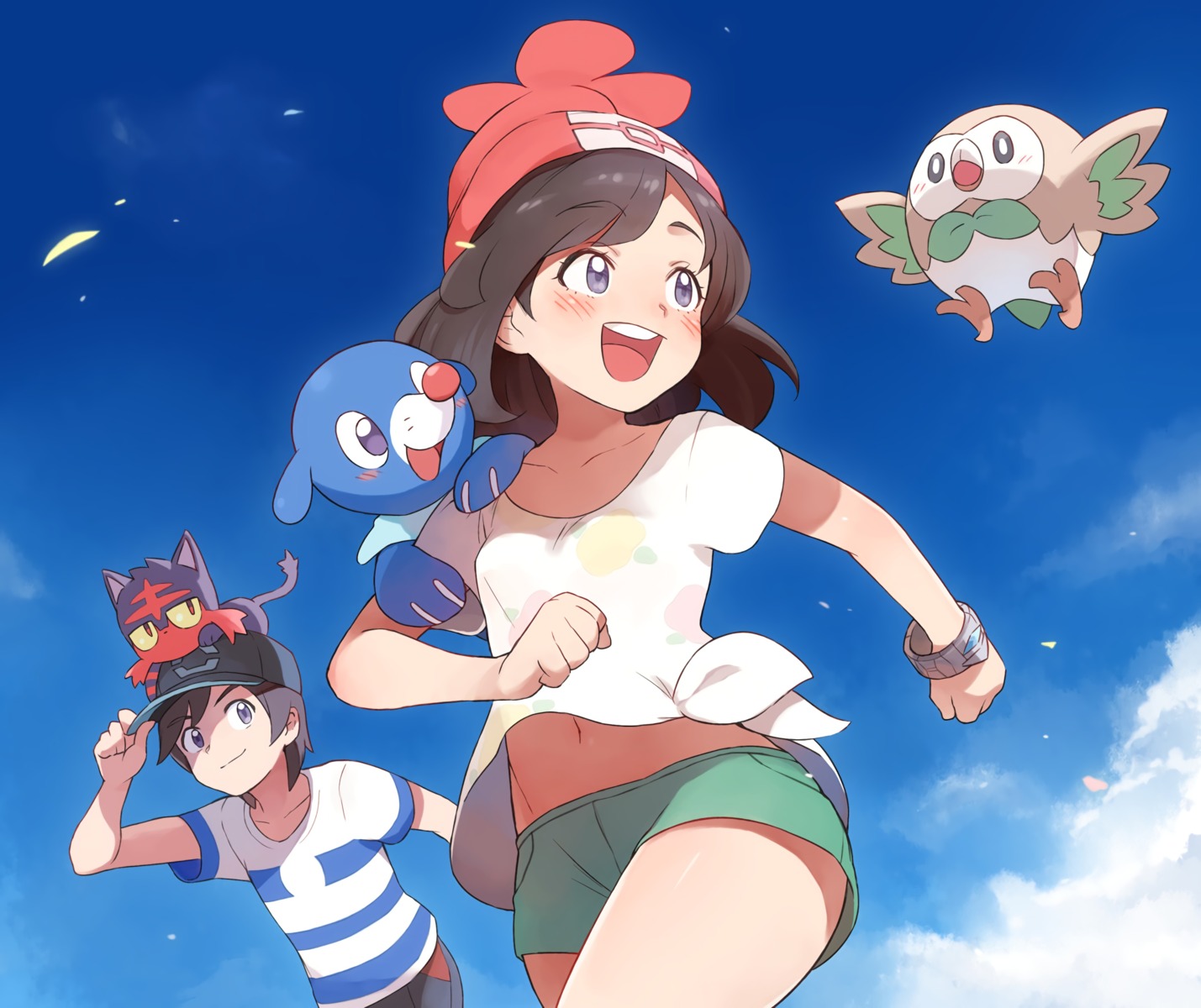 litten, mizuki_(pokemon), pokemon, pokemon_sm, popplio, rowlet, toku_(ke7416613), you_(pokemon)
