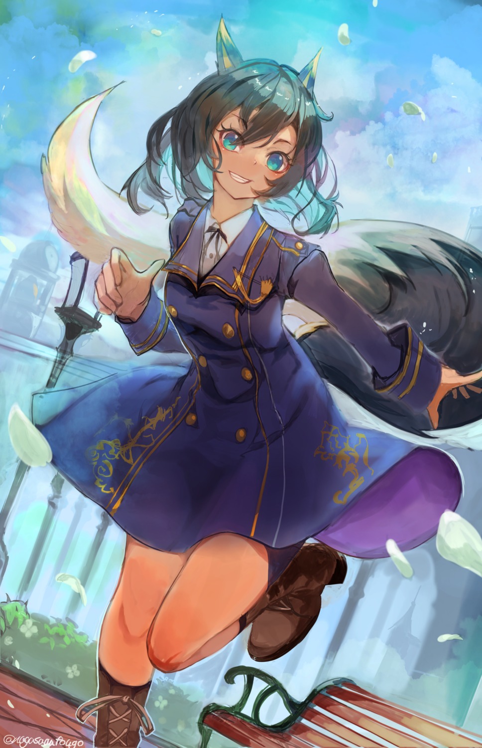 animal_ears, kitsune, nagasawa_tougo, skirt_lift, tail, uniform