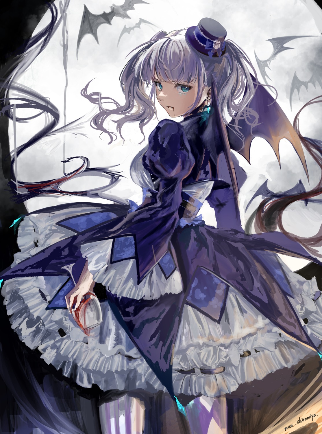 blood, dress, gothic_lolita, lolita_fashion, muu_(muu_shiromiya), pantyhose, wings