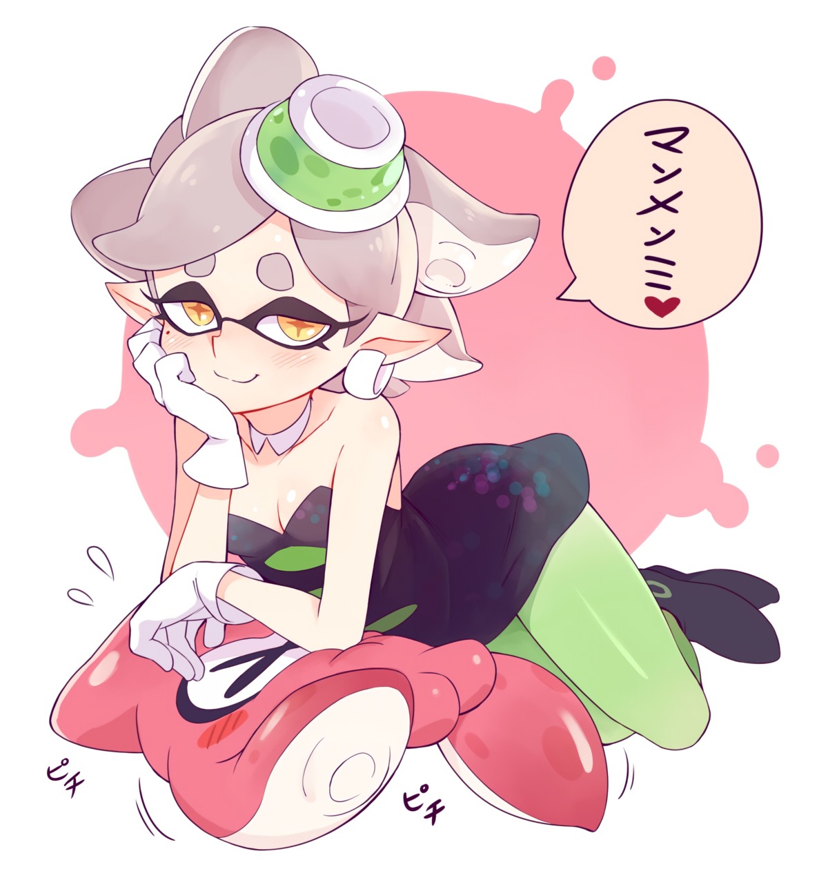 dress, marie_(splatoon), no_bra, pantyhose, pointy_ears, splatoon, toku_(ke7416613)