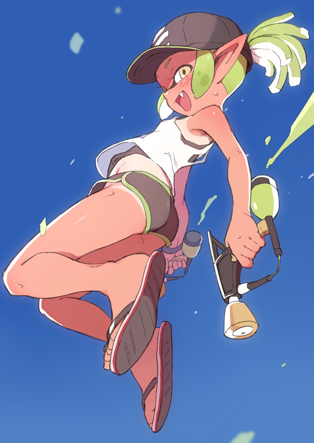 ass, gun, inkling_(splatoon), pointy_ears, splatoon, tan_lines, toku_(ke7416613)