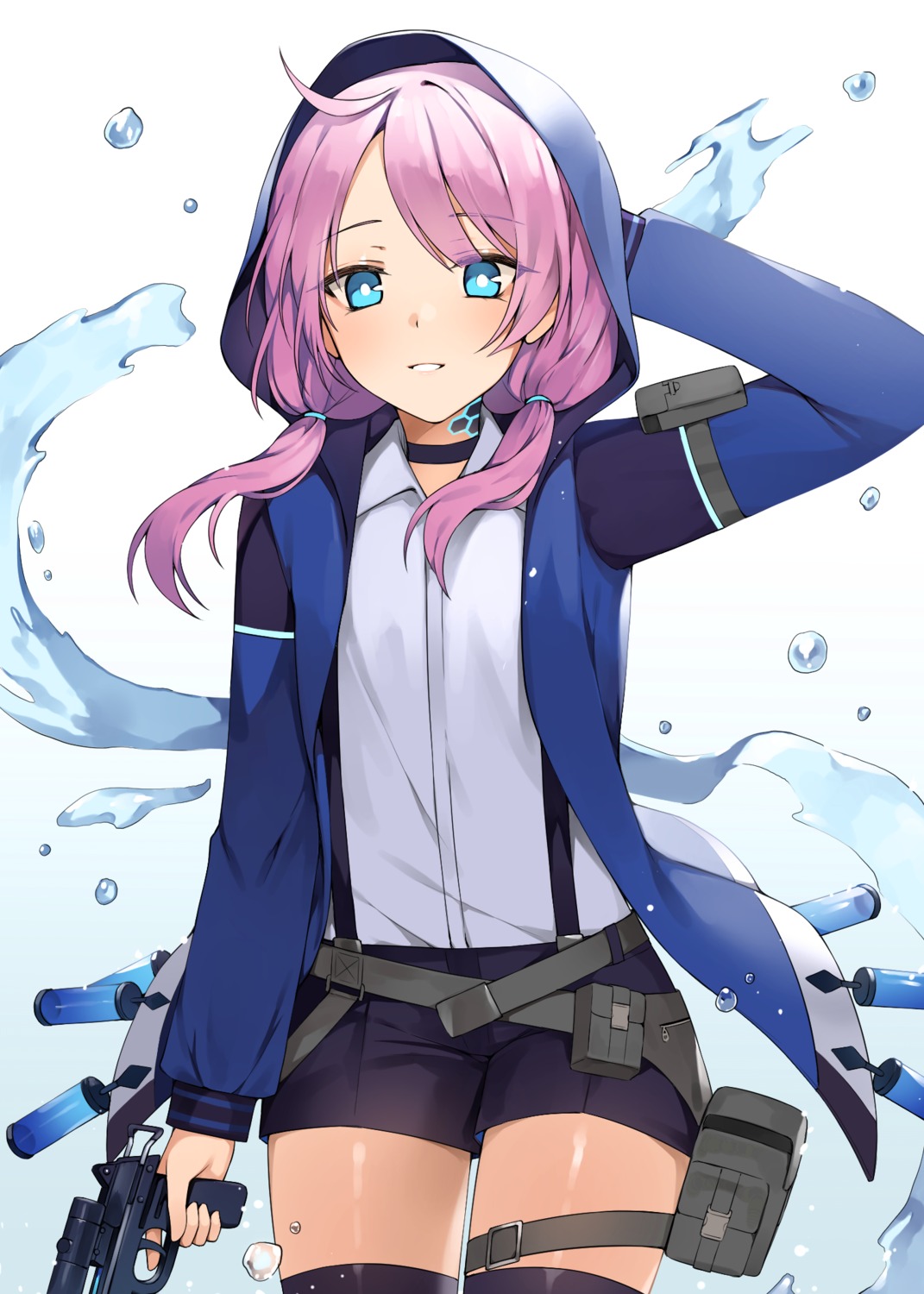 arknights, blue_poison_(arknights), canape, garter, gun, thighhighs