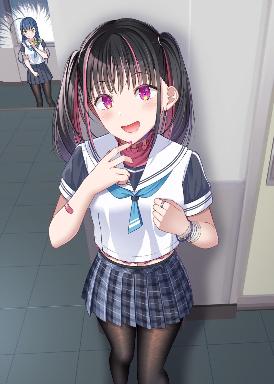 bandages, bandaid, gurande, natsumi_(gurande), pantyhose, rimone_(gurande), seifuku