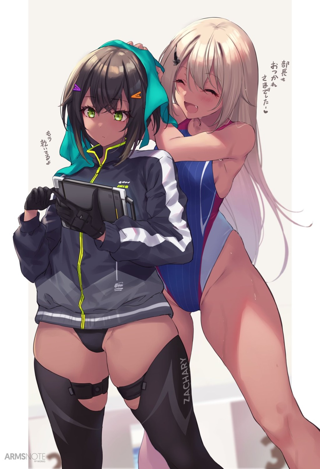 arms_note, fukai_ryosuke, garter, gym_uniform, swimsuits, thighhighs